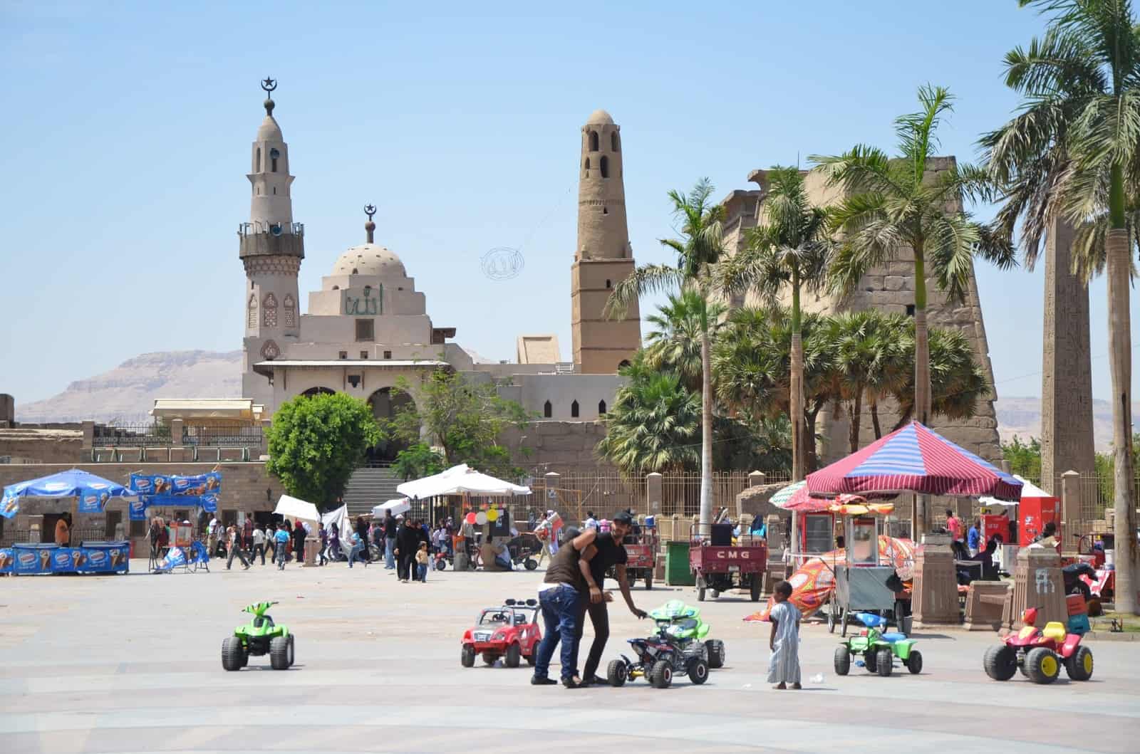 Park with Abu al-Haggag Mosque in Luxor, Egypt
