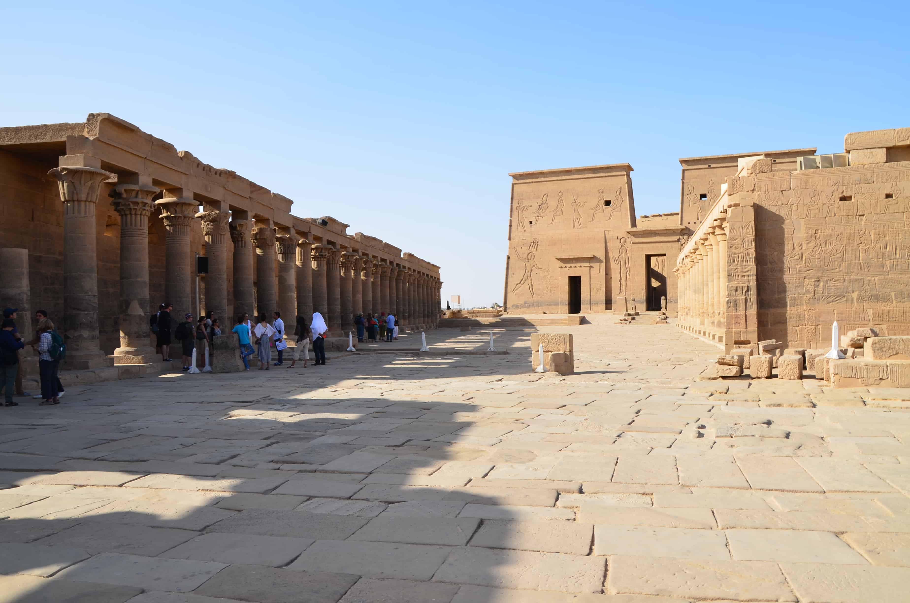 Temple of Isis and the colonnaded courtyard at Philae Temple on Agilkia Island in Egypt