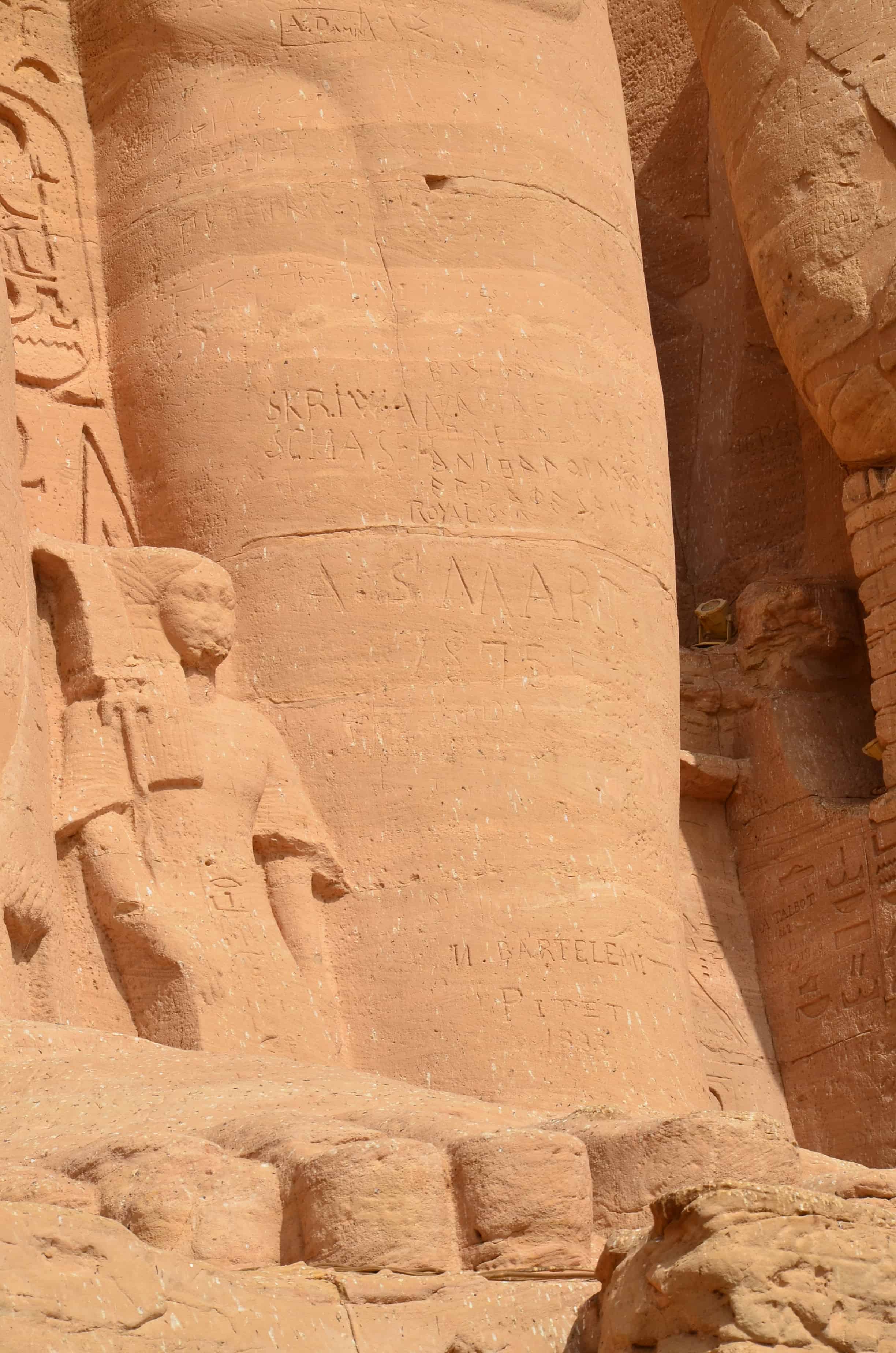 Graffiti left by travelers at the Temple of Ramses II at Abu Simbel, Egypt