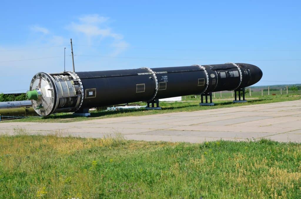 SS-18 Satan missile at Strategic Missile Forces Museum near Pobuzke, Ukraine