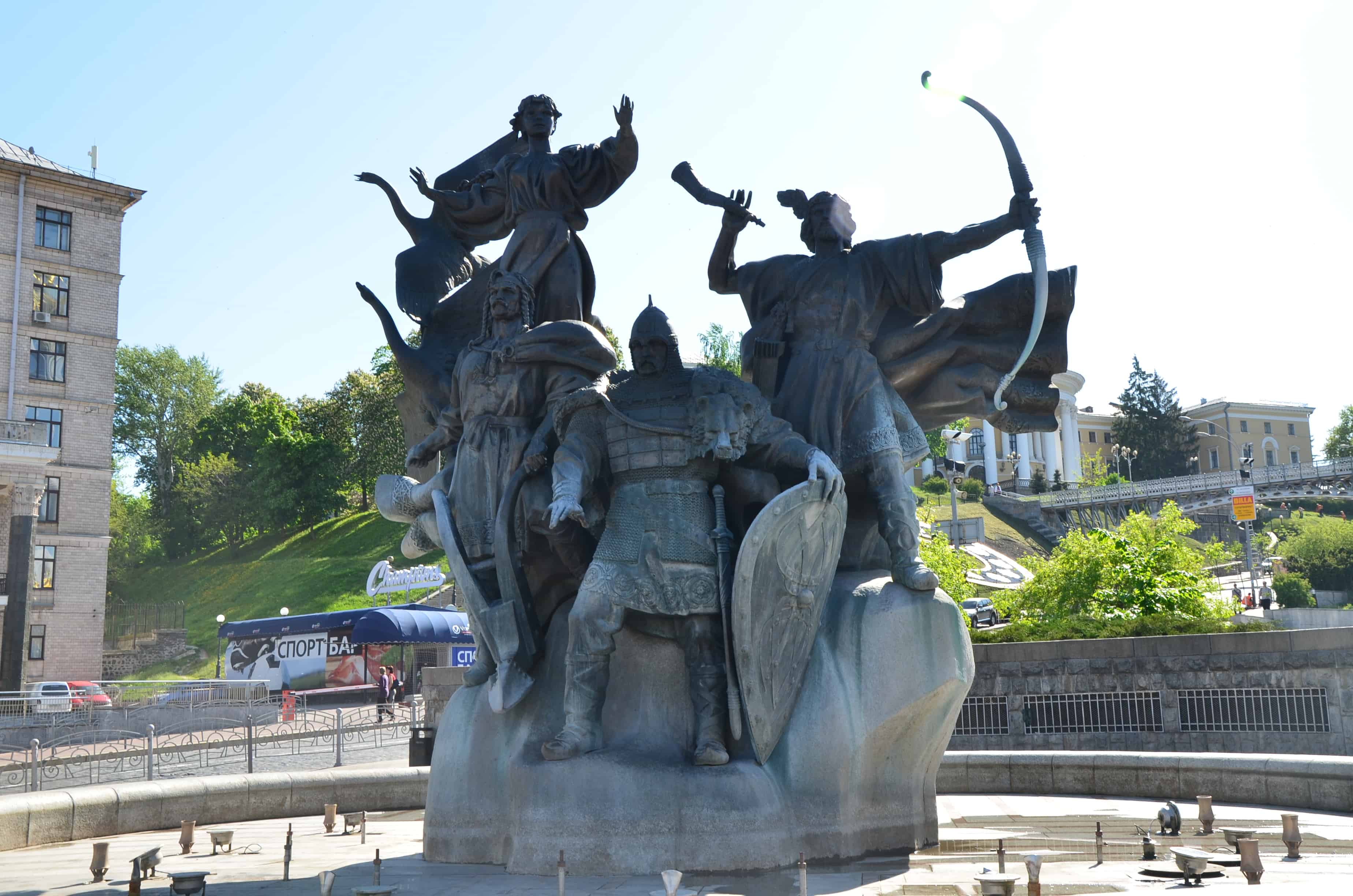 Monument to the Founders of Kyiv at Independence Square in Kyiv, Ukraine