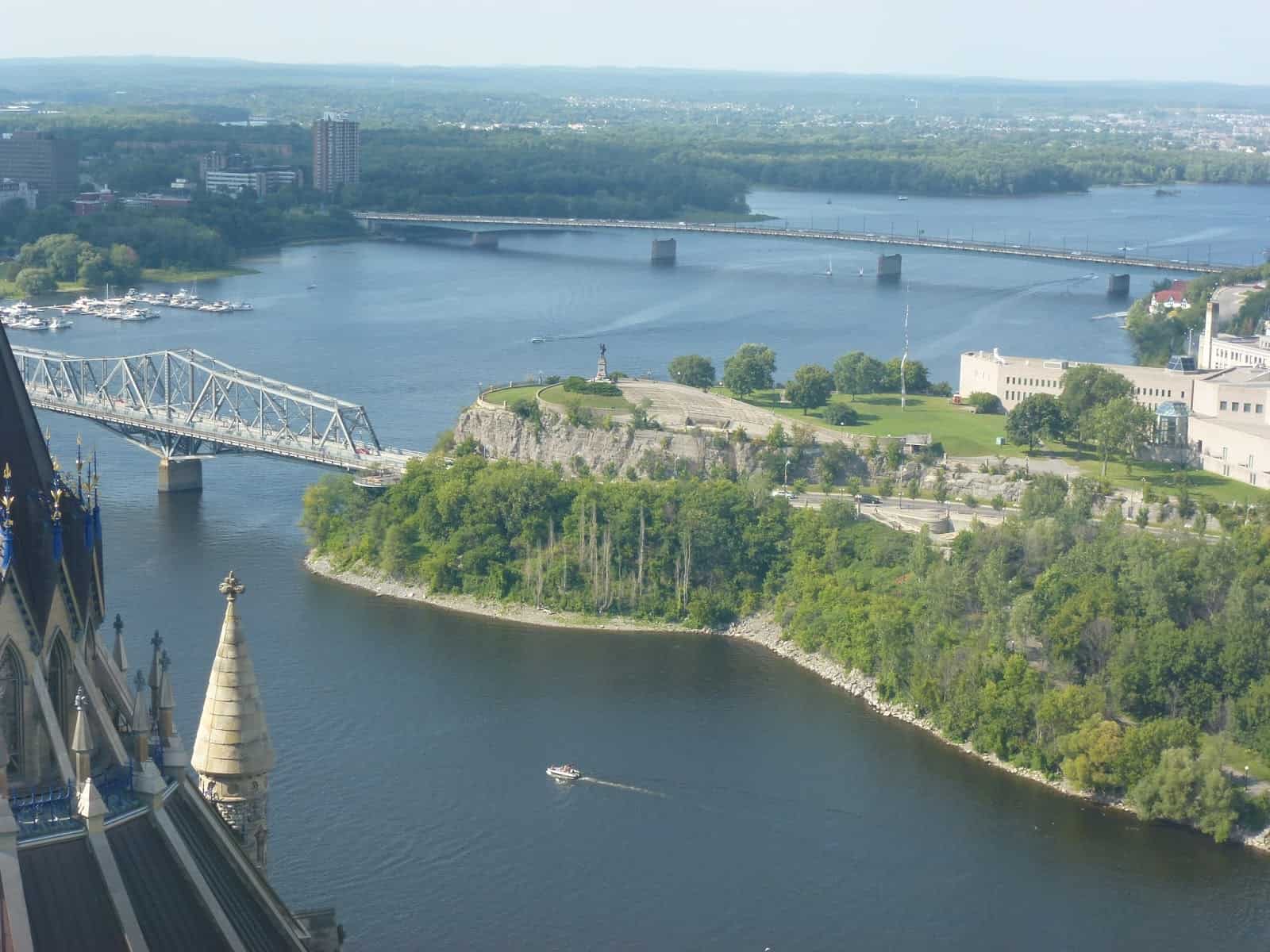 Kìwekì Point (formerly Nepean Point) from the Peace Tower at Parliament in Ottawa, Ontario, Canada