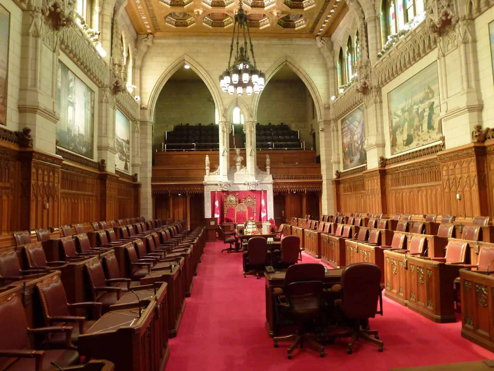 Senate chamber at Parliament Centre Block in Ottawa, Ontario Canada