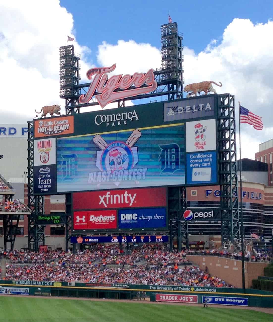 Scoreboard at Comerica Park in Detroit, Michigan