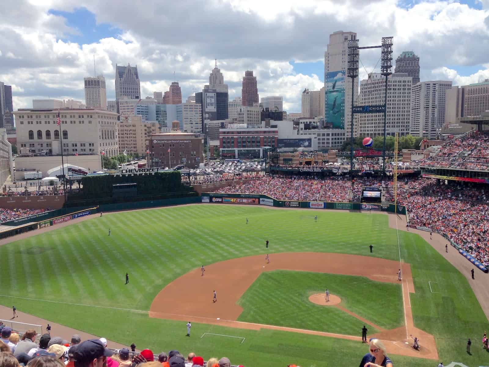 The field at Comerica Park in Detroit, Michigan