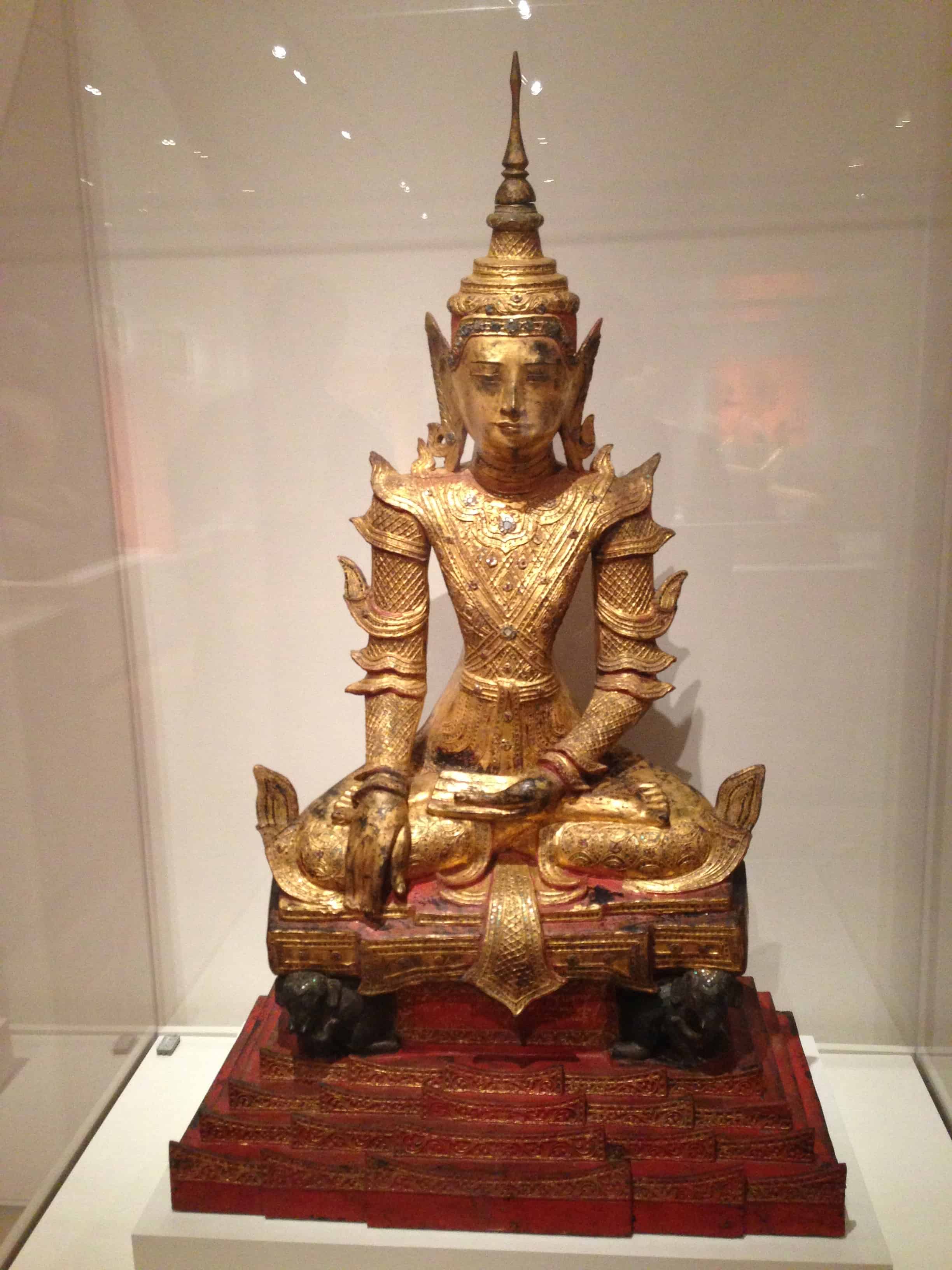 Crowned and Bejewelled Buddha Seated on an Elephant Throne (Late 19th Century) at the Art Institute of Chicago