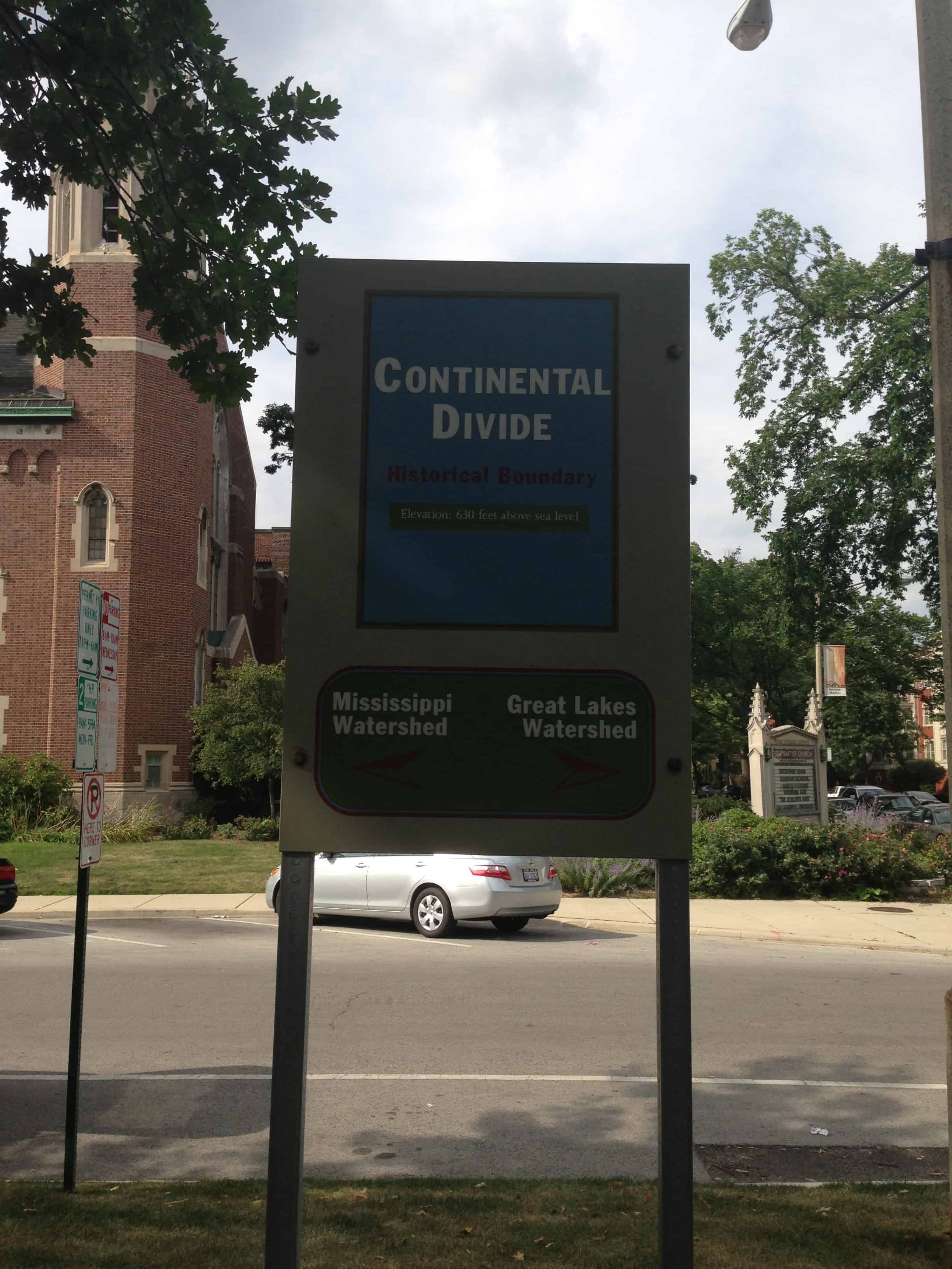 Continental Divide marker at Scoville Park in Oak Park, Illinois