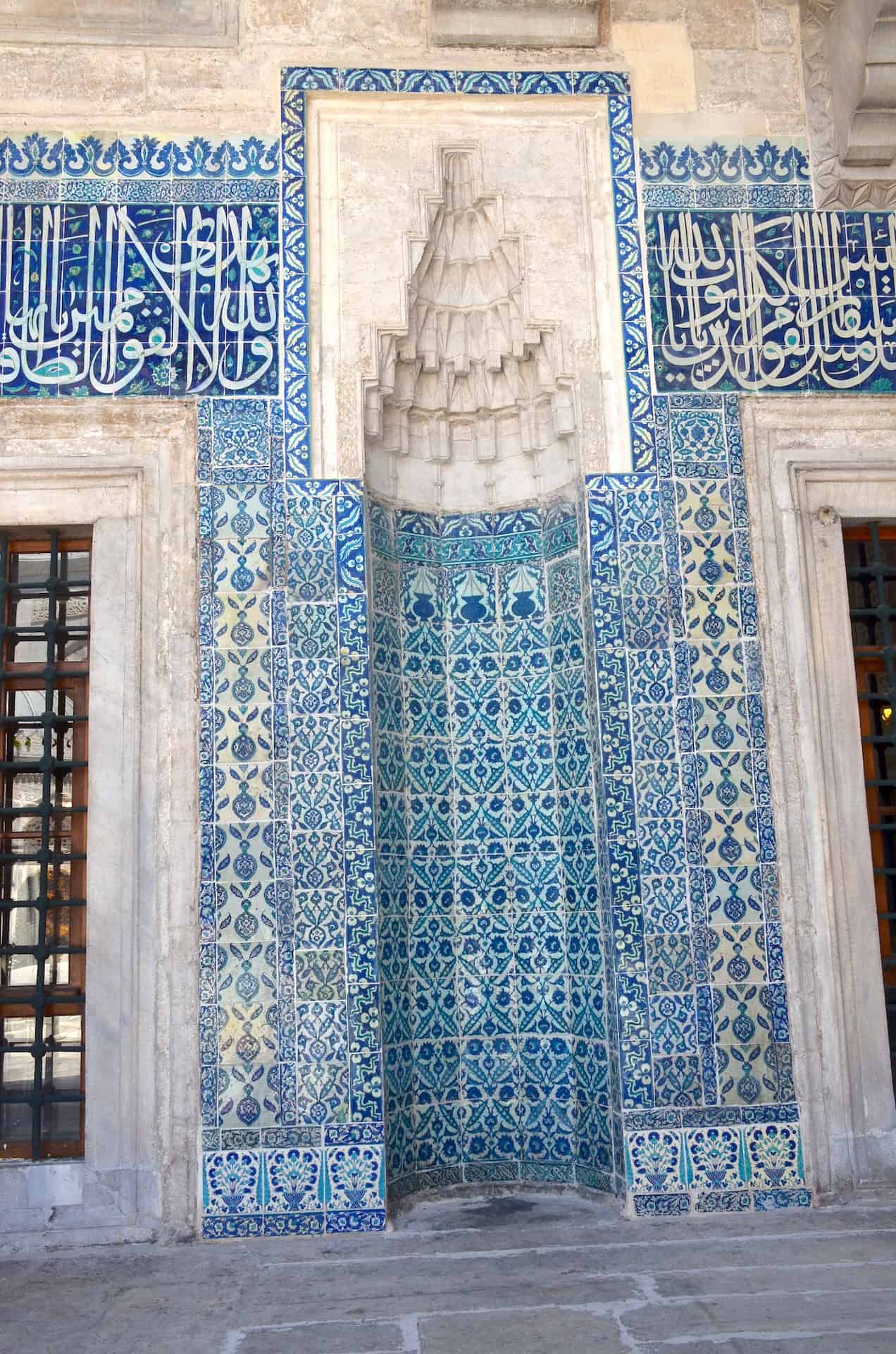 Iznik tiles in the courtyard of the New Mosque in Istanbul, Turkey