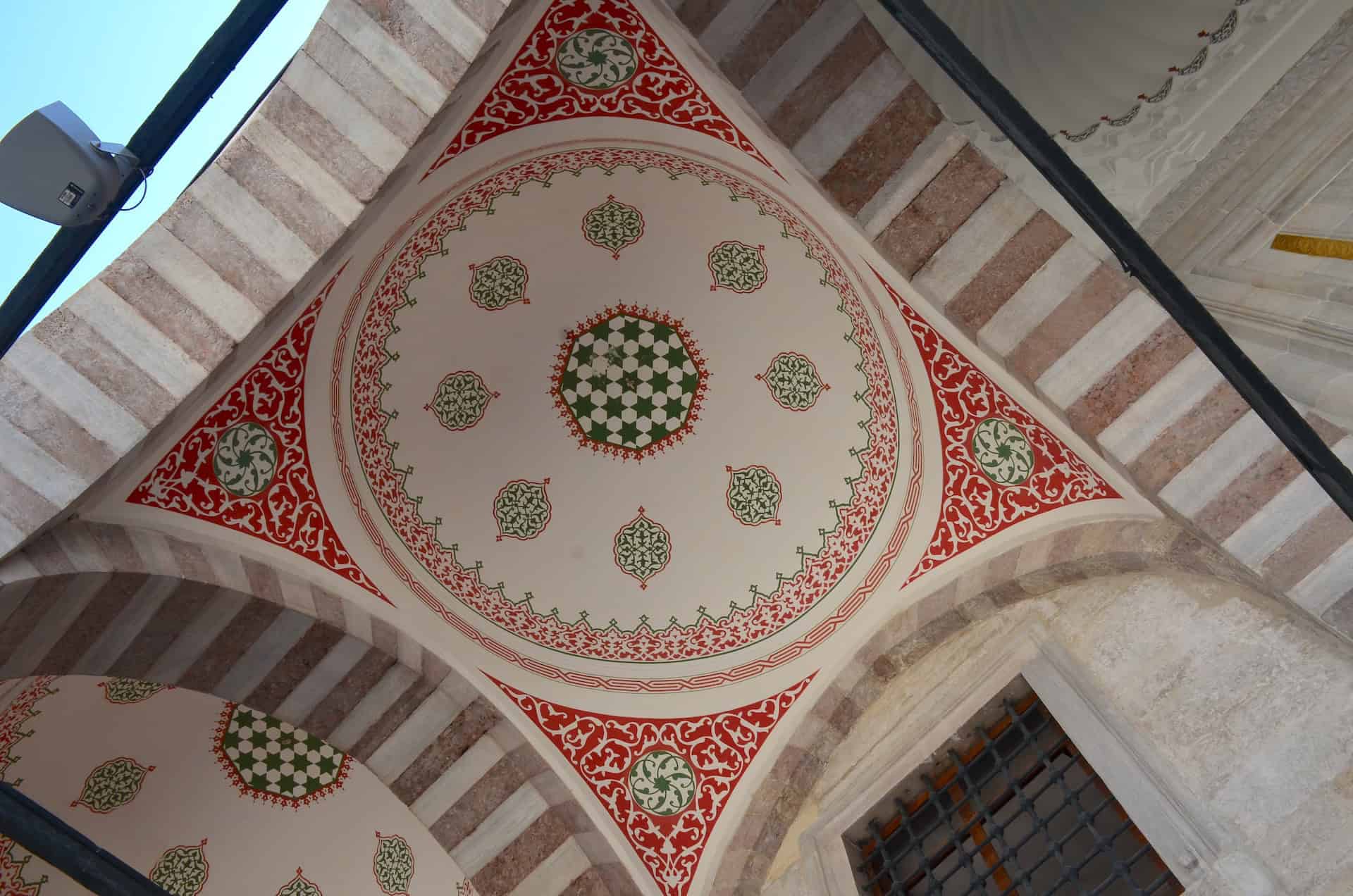 Geometric designs on the underside of a dome in the courtyard
