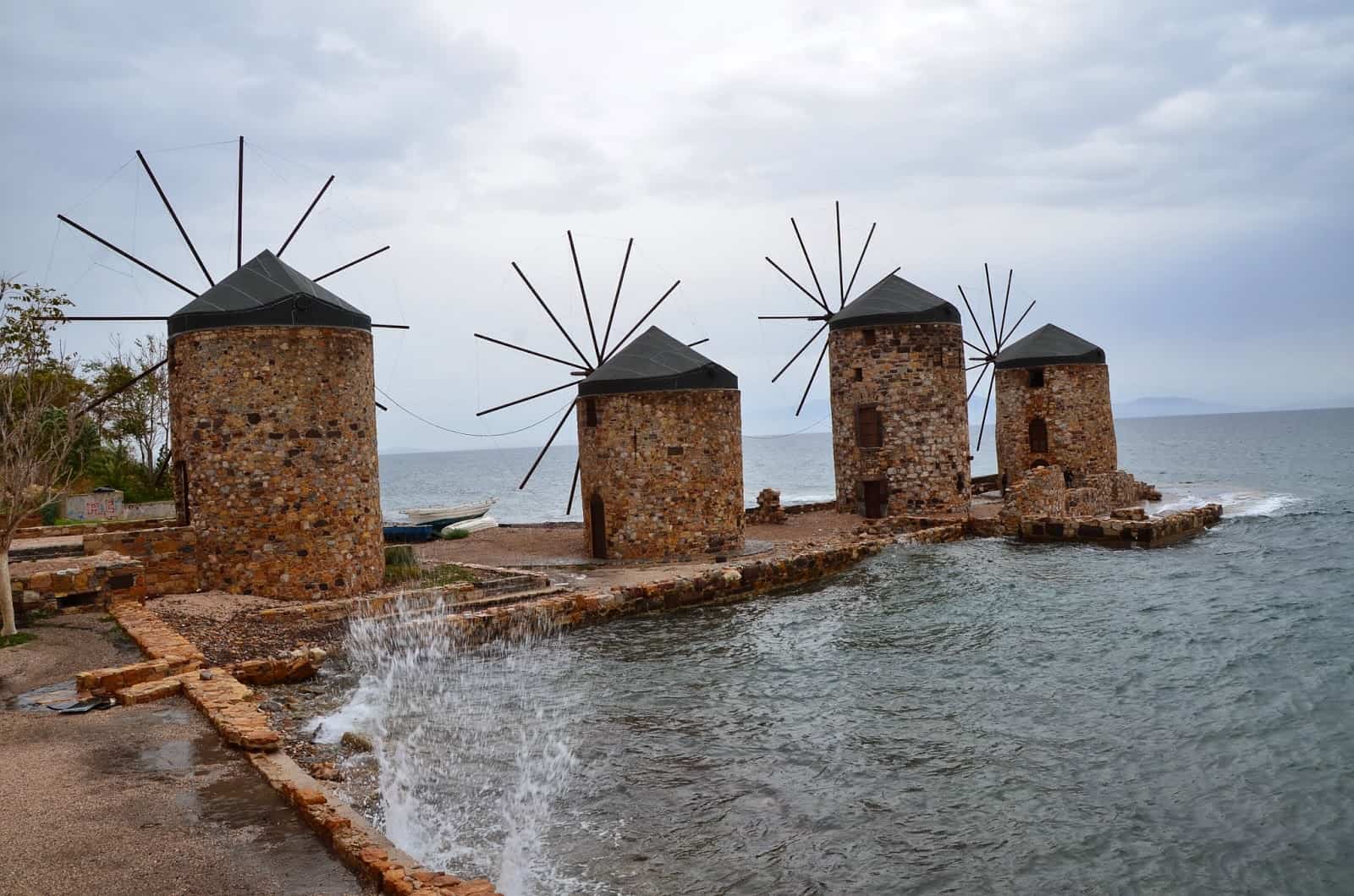 Windmills in Chora, Chios, Greece