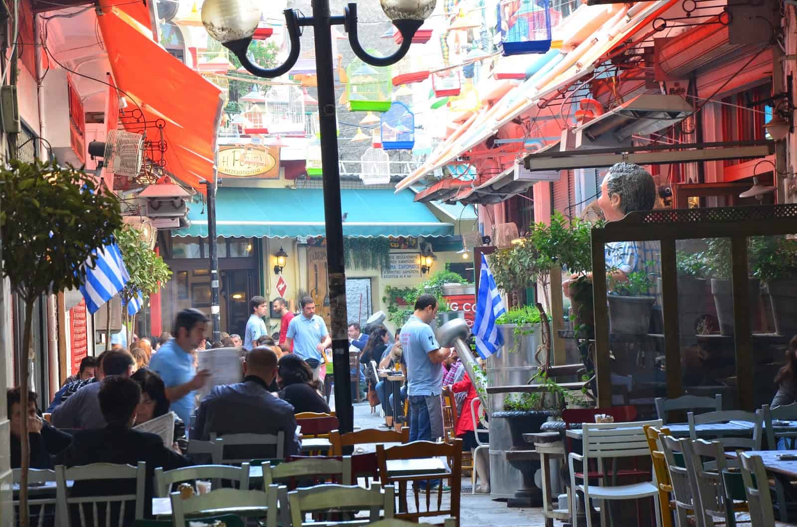 One of the many lively backstreets in Thessaloniki, Greece
