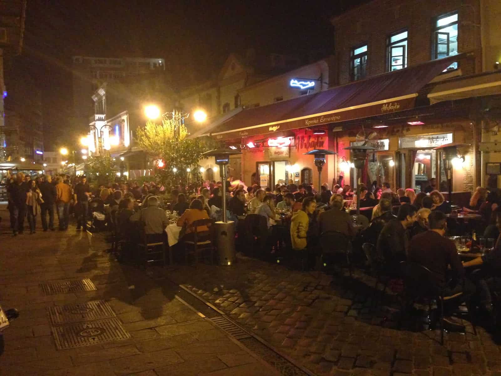 Ladadika on a Saturday night in Thessaloniki, Greece