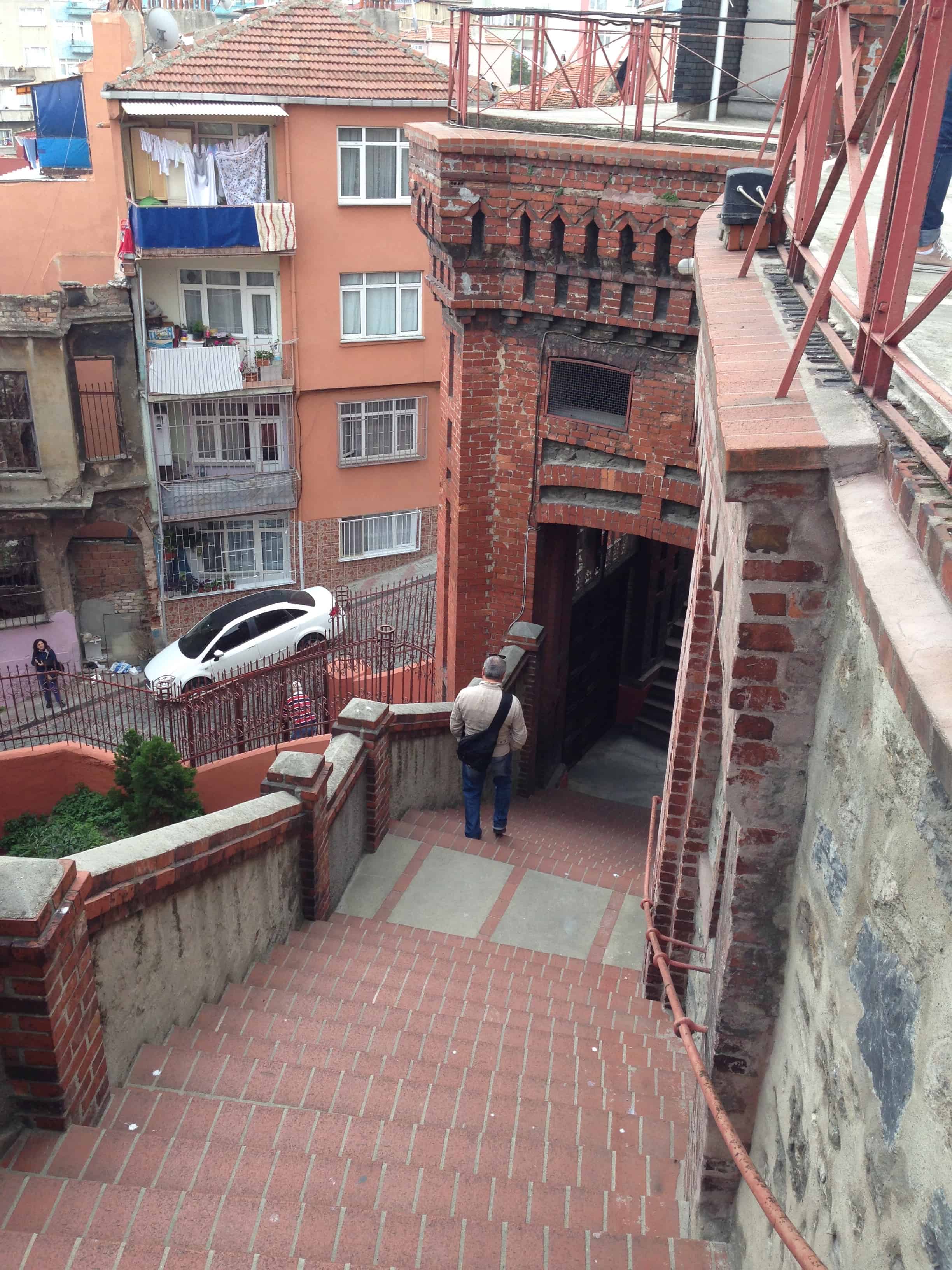 Stairway to street level at Phanar Greek Orthodox College in Fener, Istanbul, Turkey
