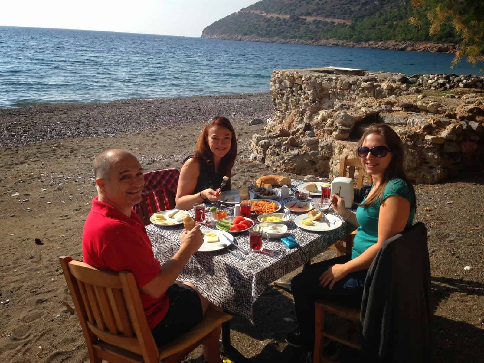 Breakfast on the beach at Ovabükü, Datça, Turkey