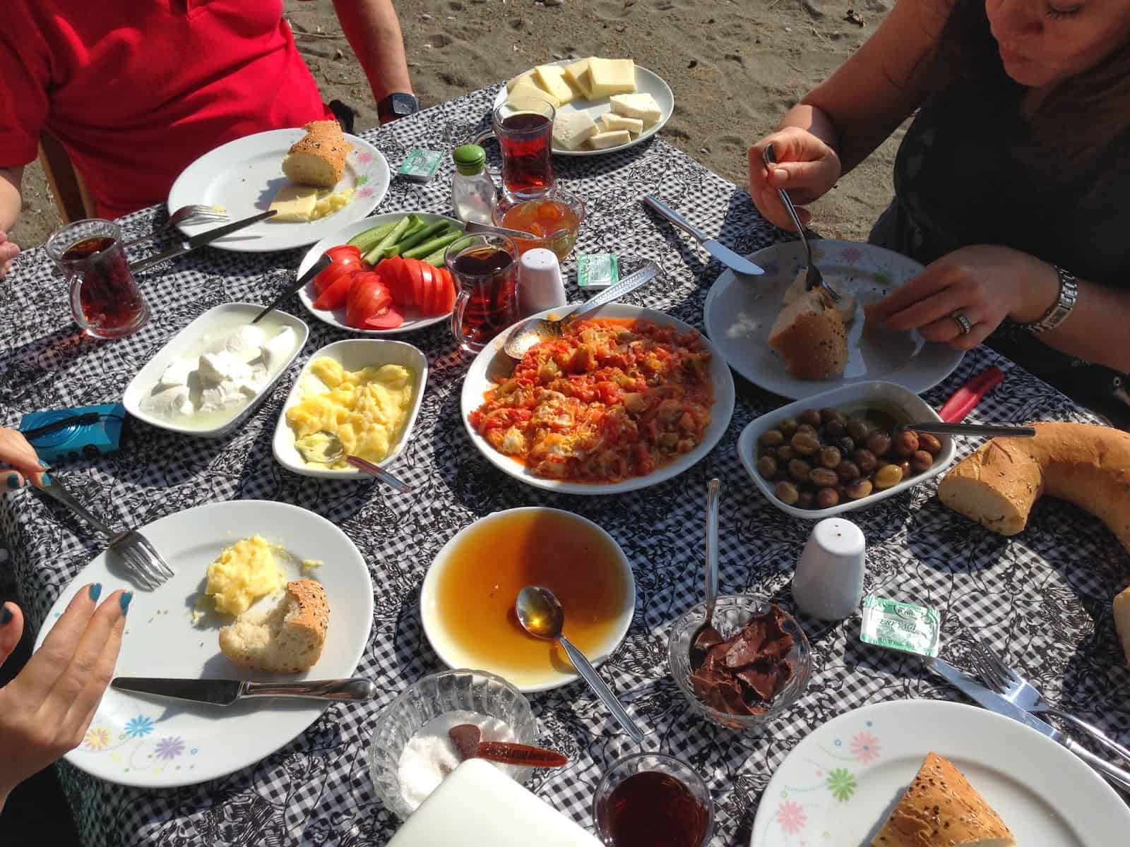 Breakfast on the beach at Ovabükü, Datça, Turkey
