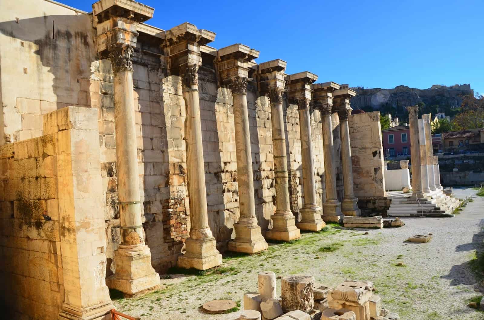 Western façade of Hadrian’s Library in Athens, Greece