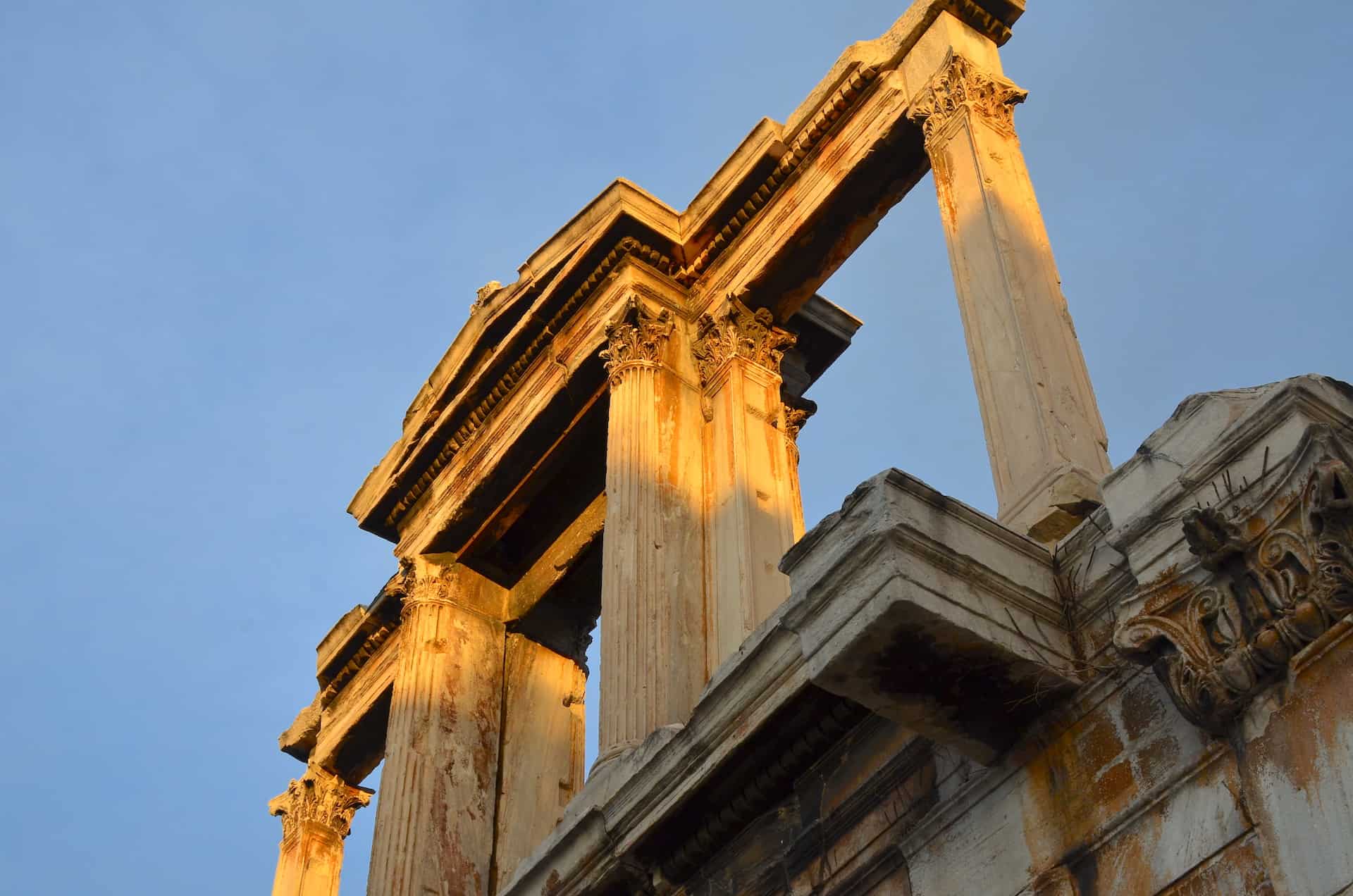 Looking up at Hadrian's Arch in Athens, Greece