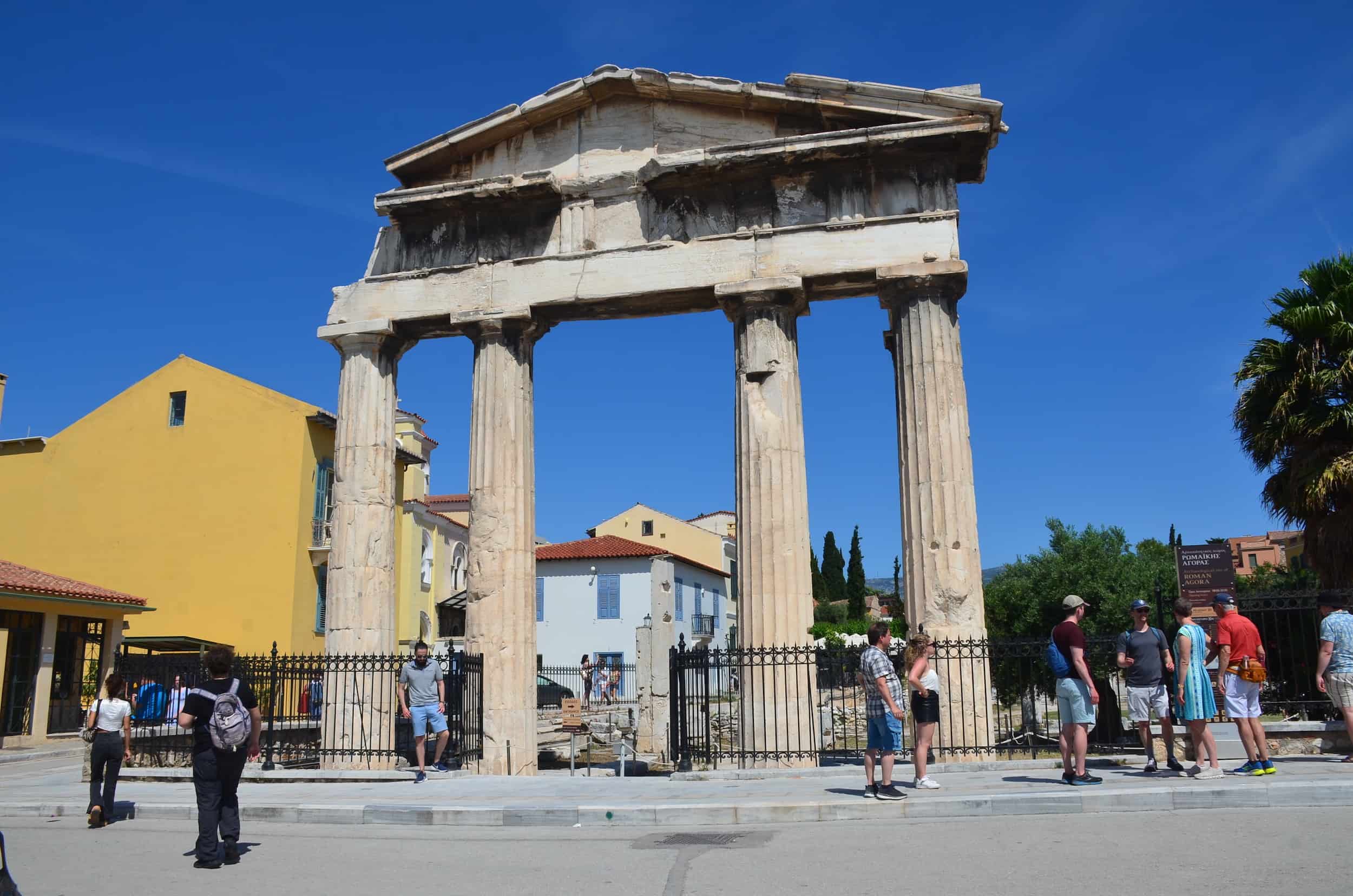 Gate of Athena Archegetis at the Roman Agora in Athens, Greece