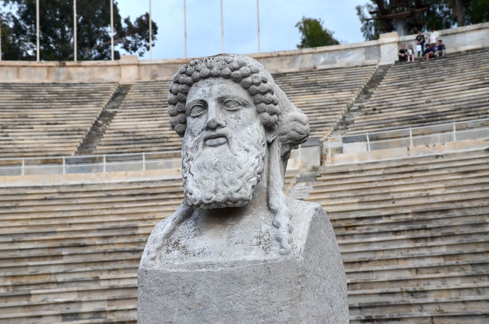 Old face of the west herm at Panathenaic Stadium in Athens, Greece