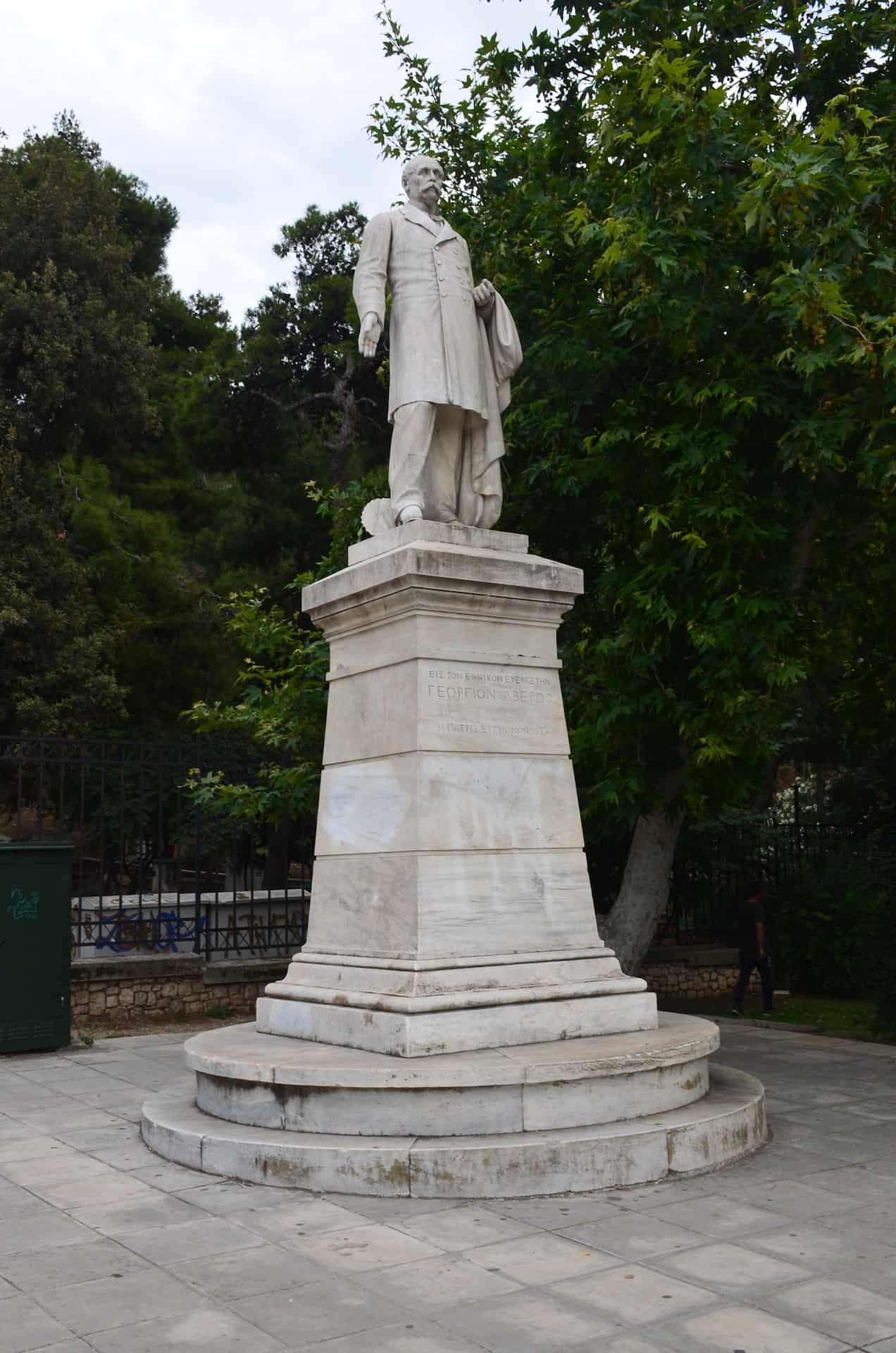 Statue of Georgios Averof outside Panathenaic Stadium in Athens, Greece