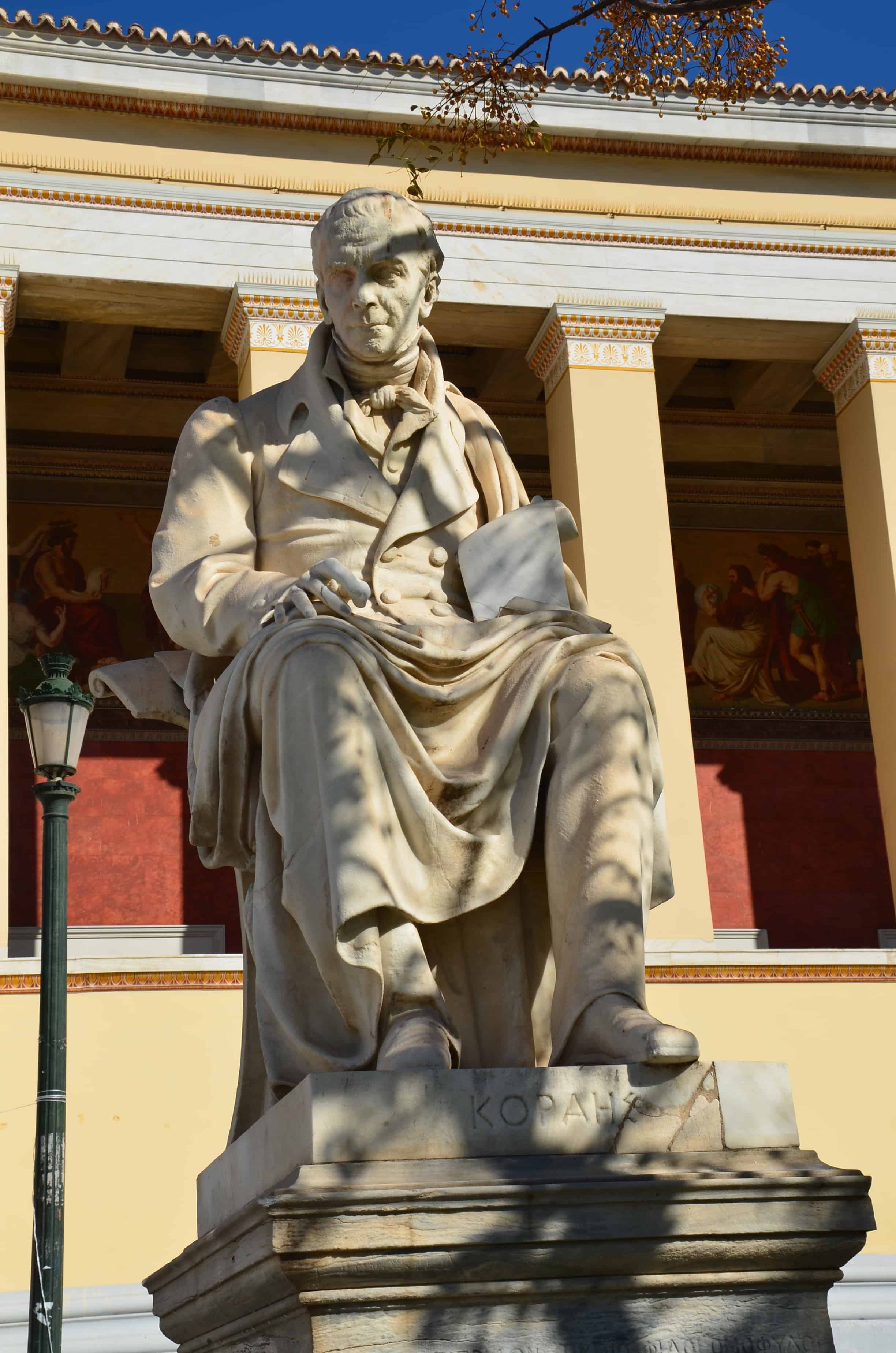 Statue of Adamantios Korais at University of Athens in Athens, Greece