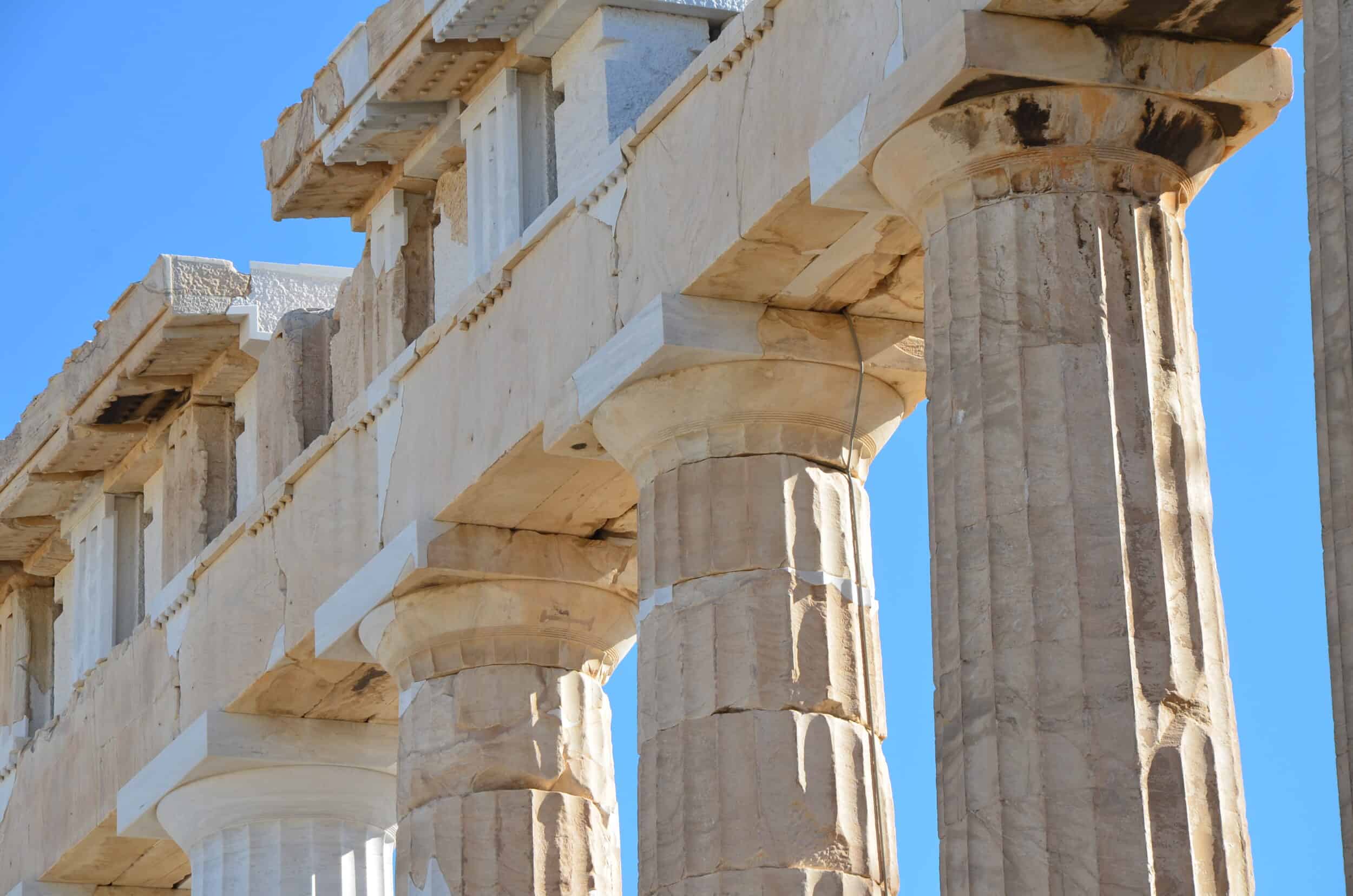 Columns on the north side of the Parthenon at the Acropolis, Athens, Greece