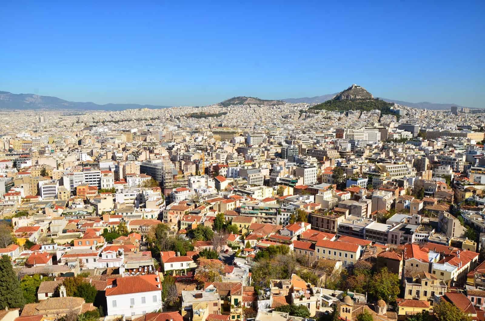 View of Athens and Lycabettus Hill from the Acropolis, Athens, Greece