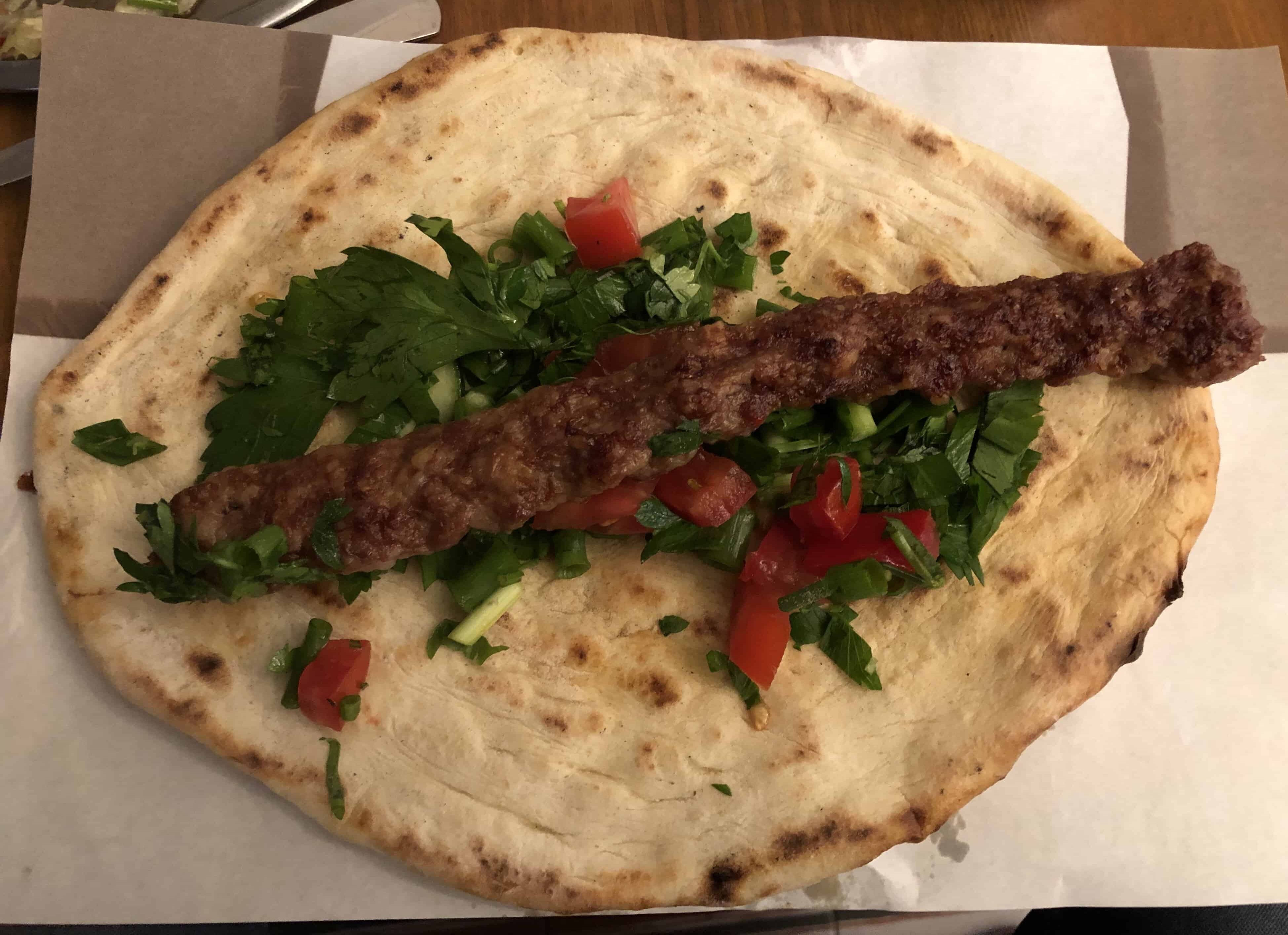 Adana kebab at Hayri Usta Ocakbaşı in Istanbul, Turkey