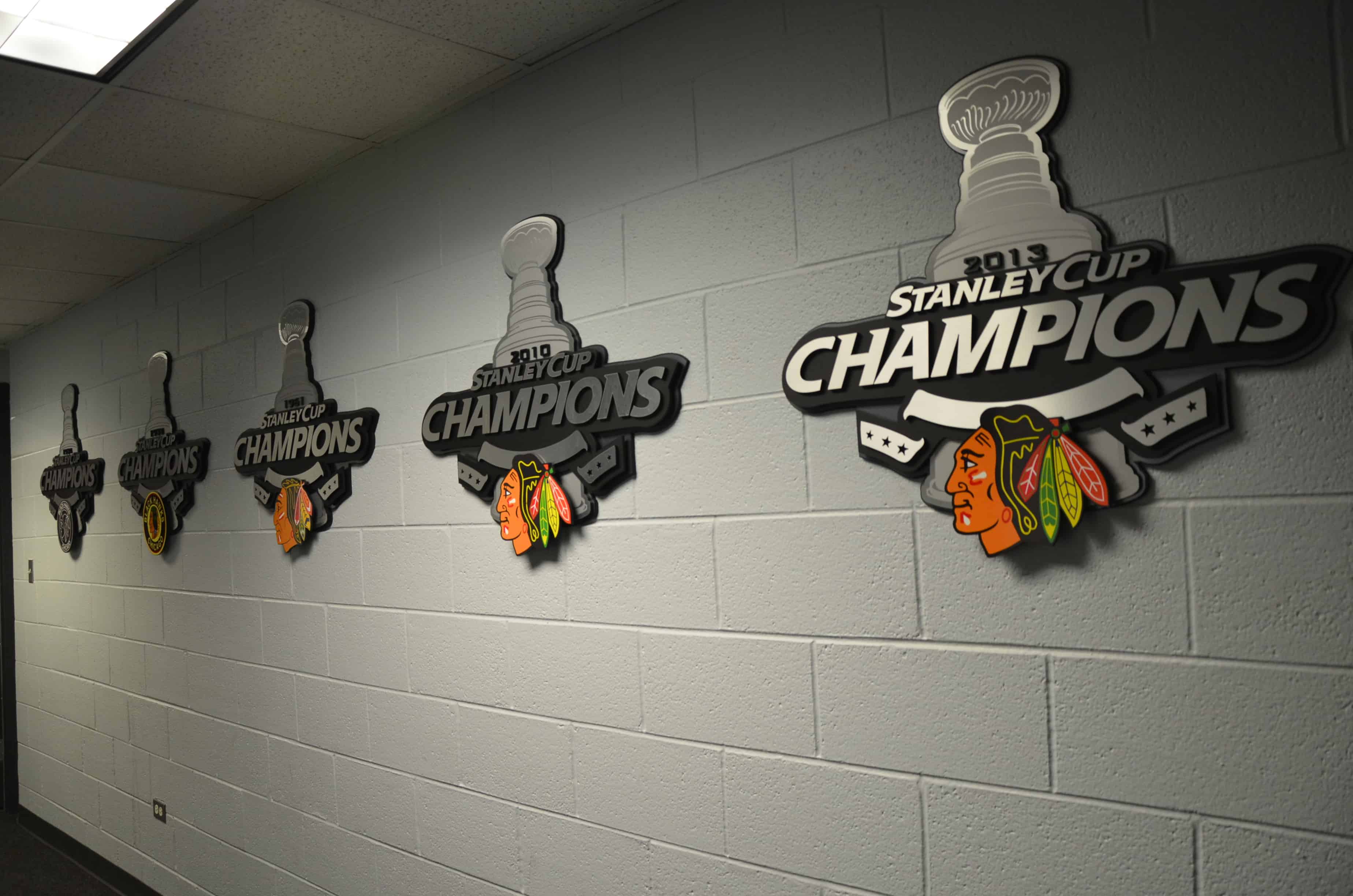 Stanley Cup championships at the Blackhawks locker room at the United Center