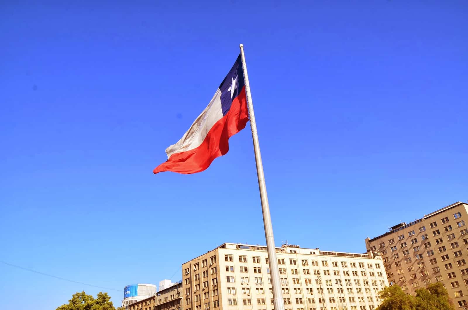 Chilean flag at Plaza Bulnes in Santiago de Chile
