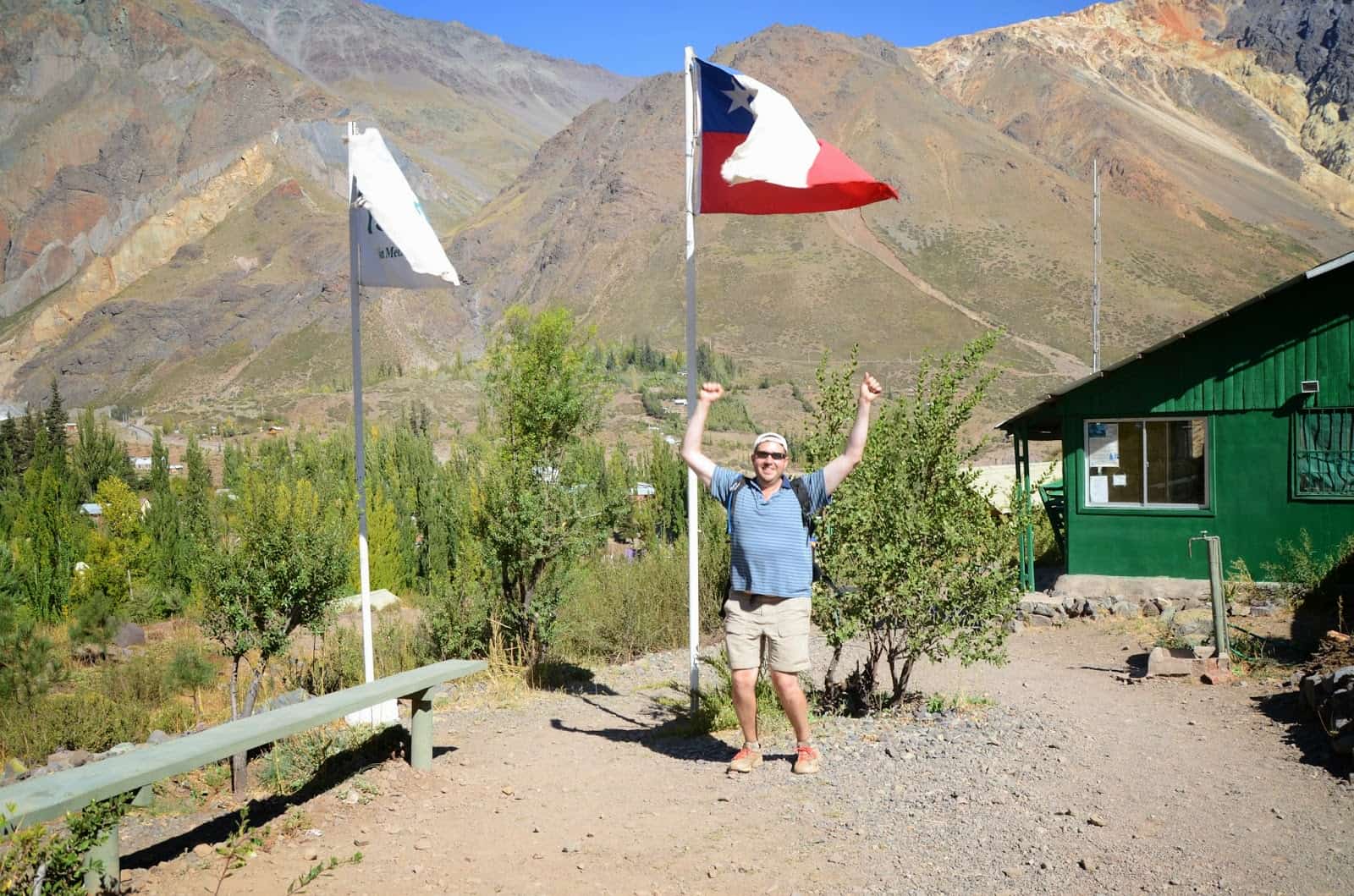 Mike celebrating at the end of the hike at El Morado, Cajón del Maipo, Chile