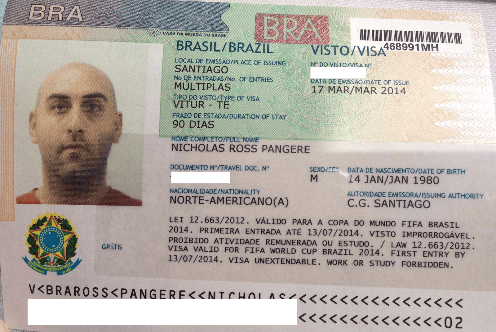 My Brazilian tourist visa from Santiago, Chile