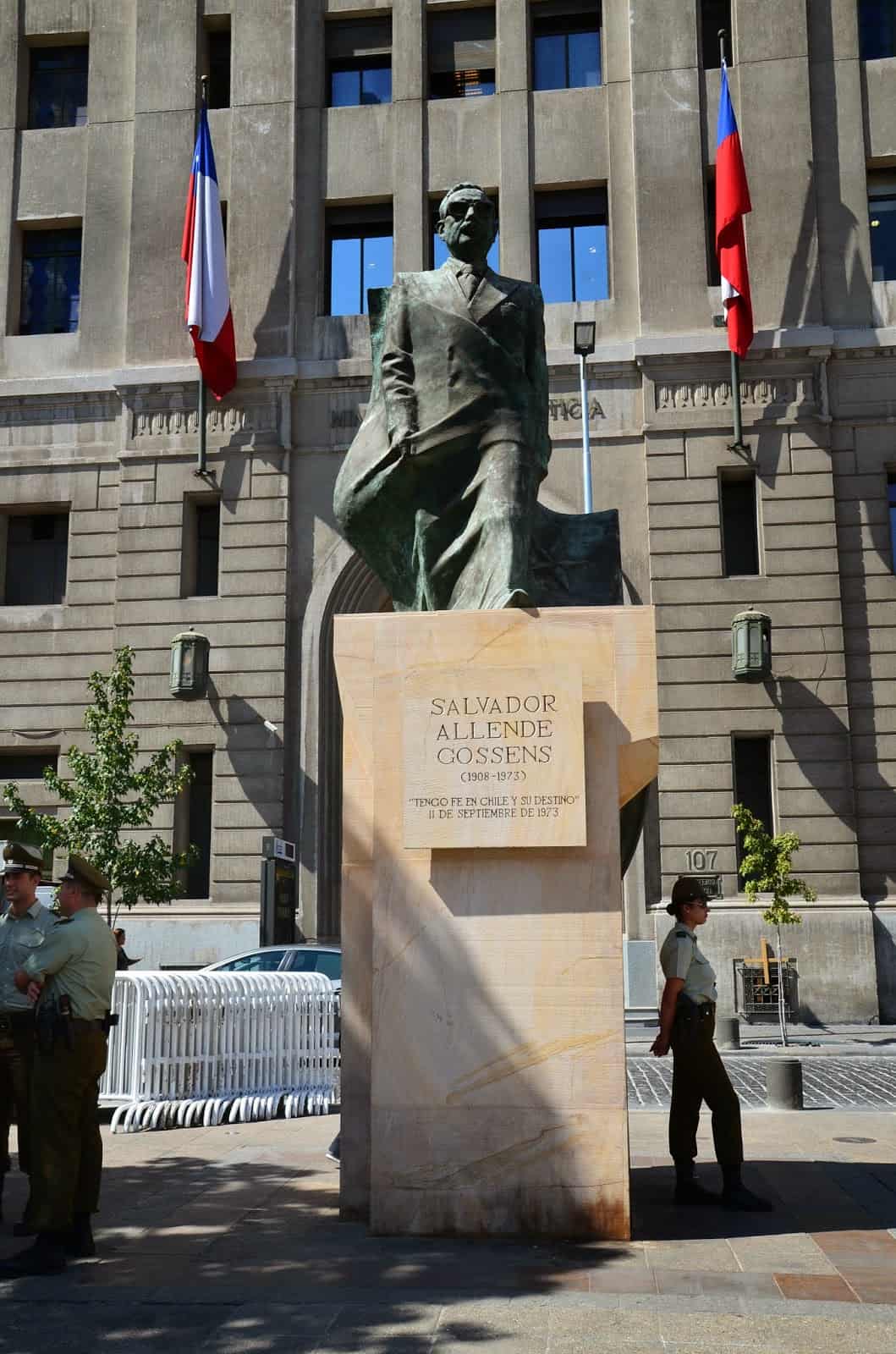 Salvador Allende statue at Plaza de la Constitución in Santiago de Chile