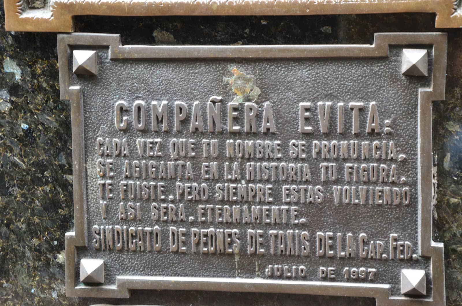 Tomb of Eva Perón at Cementerio de la Recoleta in Buenos Aires, Argentina