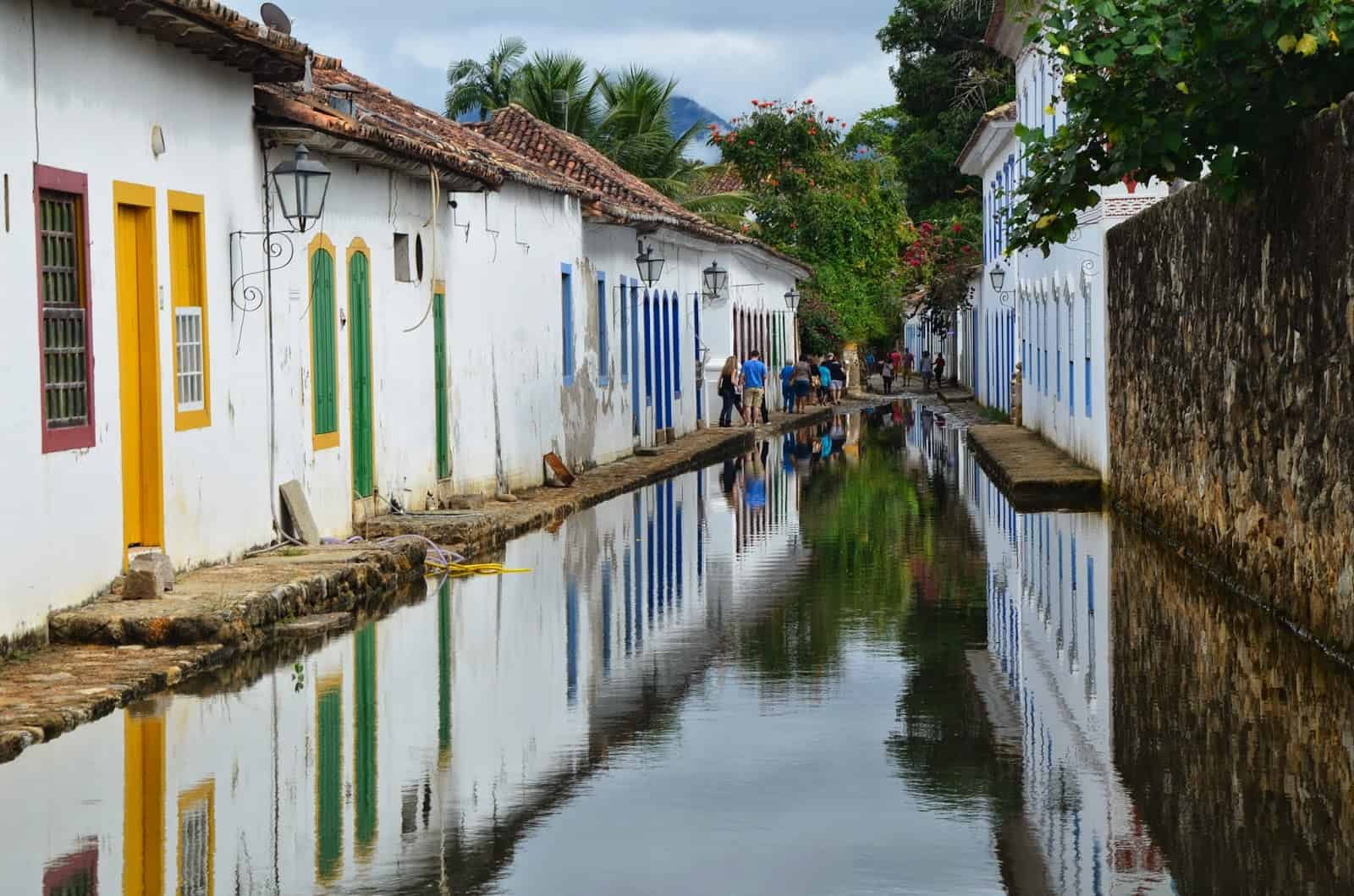 A flooded street in Paraty, Brazil