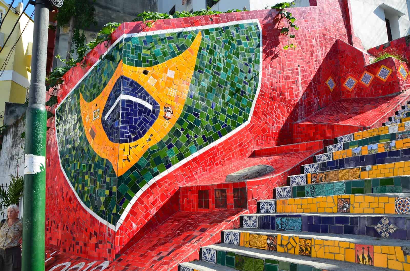 Brazilian flag tiles at Escadaria Selarón in Rio de Janeiro, Brazil