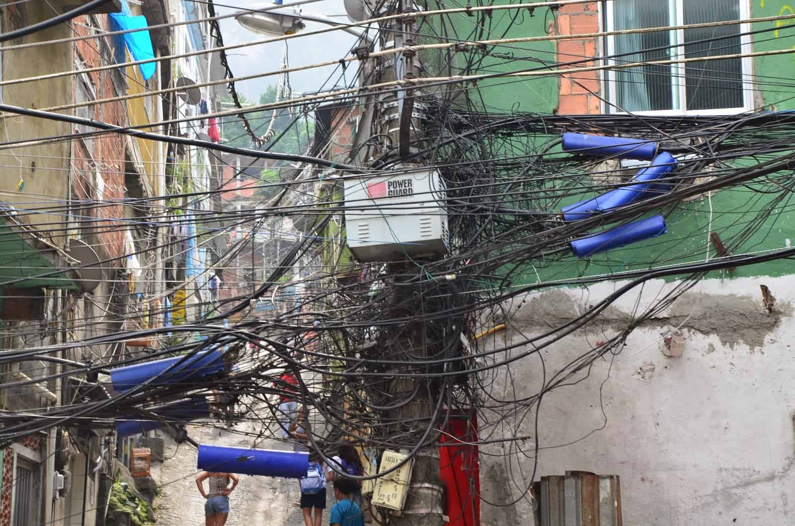 Power lines at Rocinha favela, Rio de Janeiro, Brazil