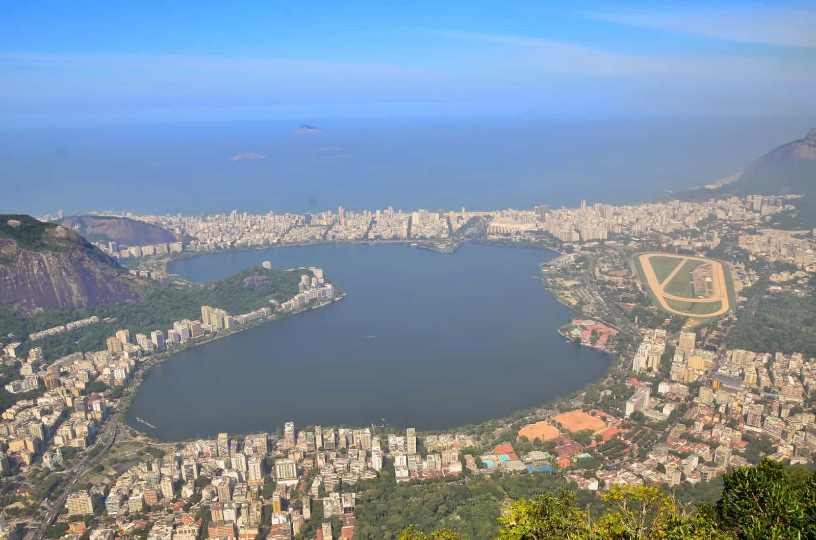 The view of Lagoa Rodrigo de Freitas from Cristo Redentor at Corcovado in the Tijuca Forest National Park, Rio de Janeiro, Brazil