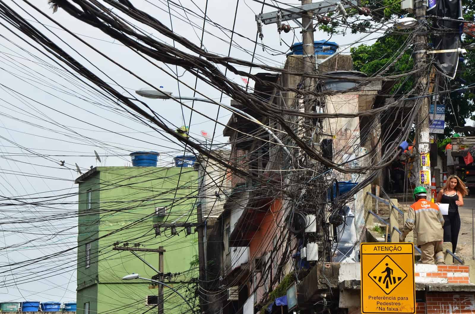 Power lines at Rocinha favela, Rio de Janeiro, Brazil