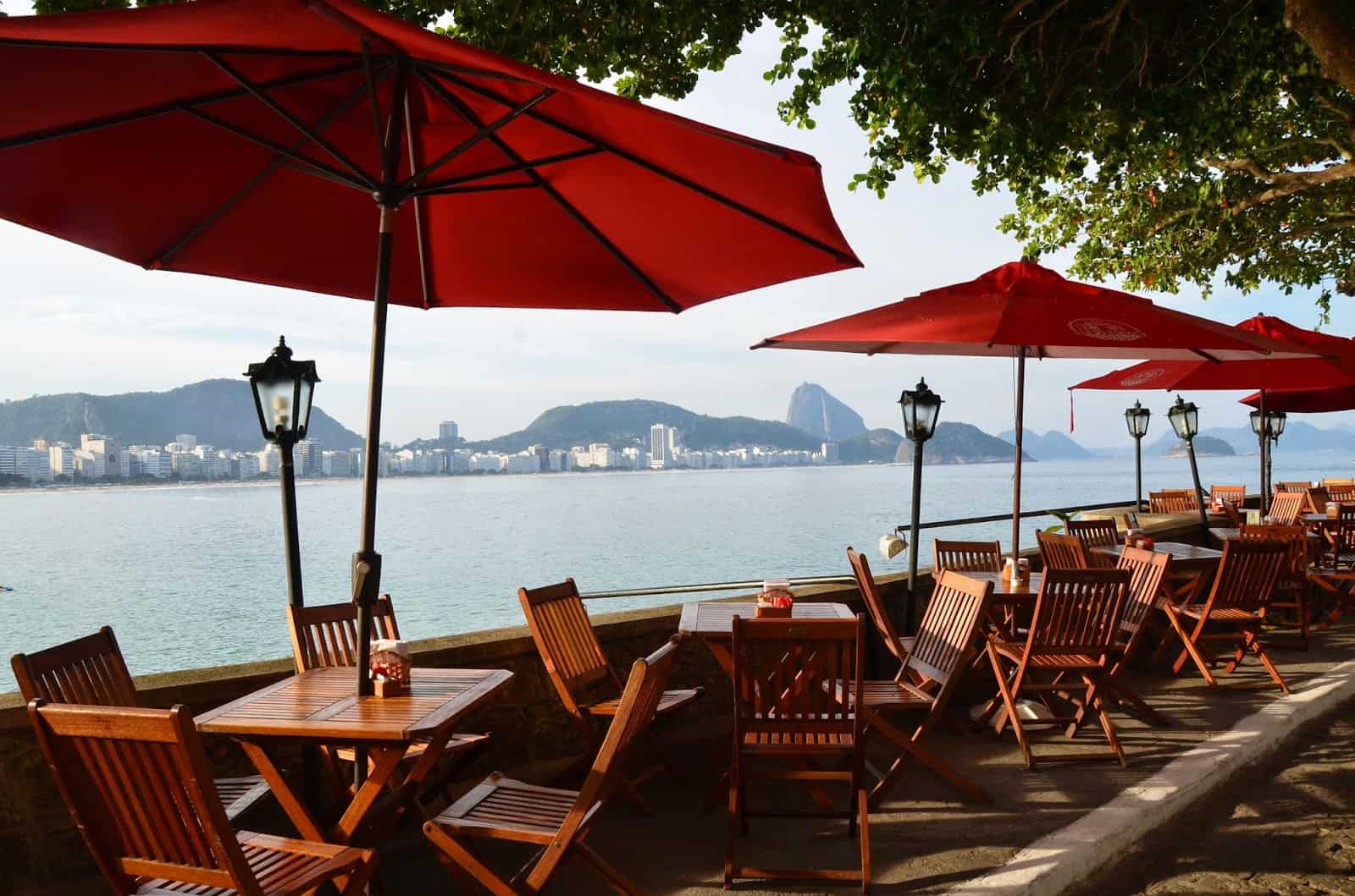 Café 18 do Forte, with Sugarloaf in the background at Fort Copacabana in Rio de Janeiro, Brazil