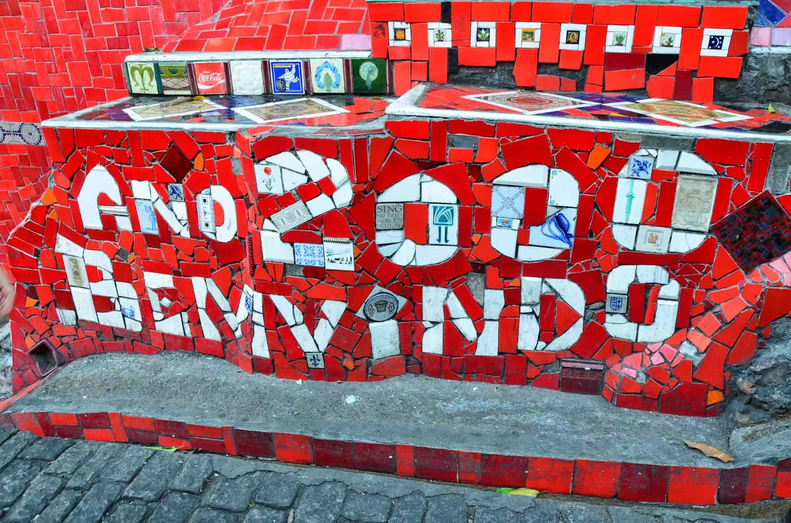 Welcome Year 2000 tiles at Escadaria Selarón in Rio de Janeiro, Brazil