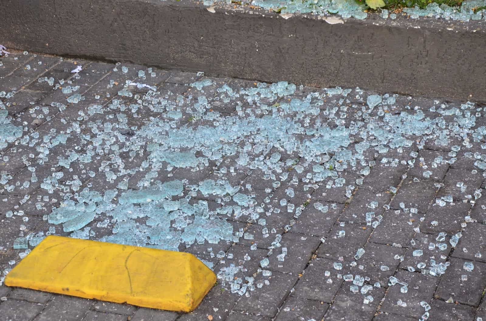 Glass on the street from the bank bomb in Ilhabela, Brazil
