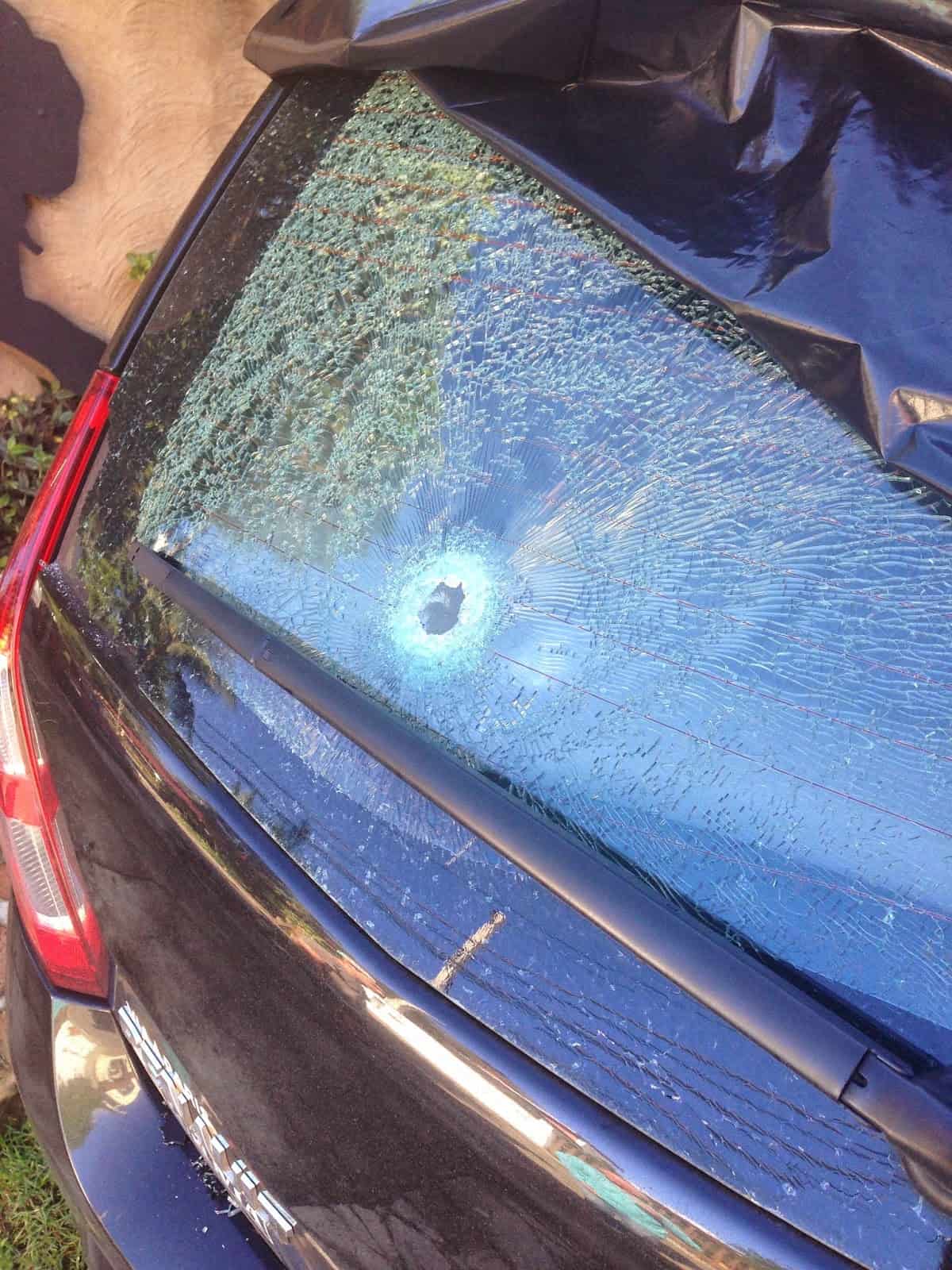 Bullethole in a guest's rental car in Ilhabela, Brazil