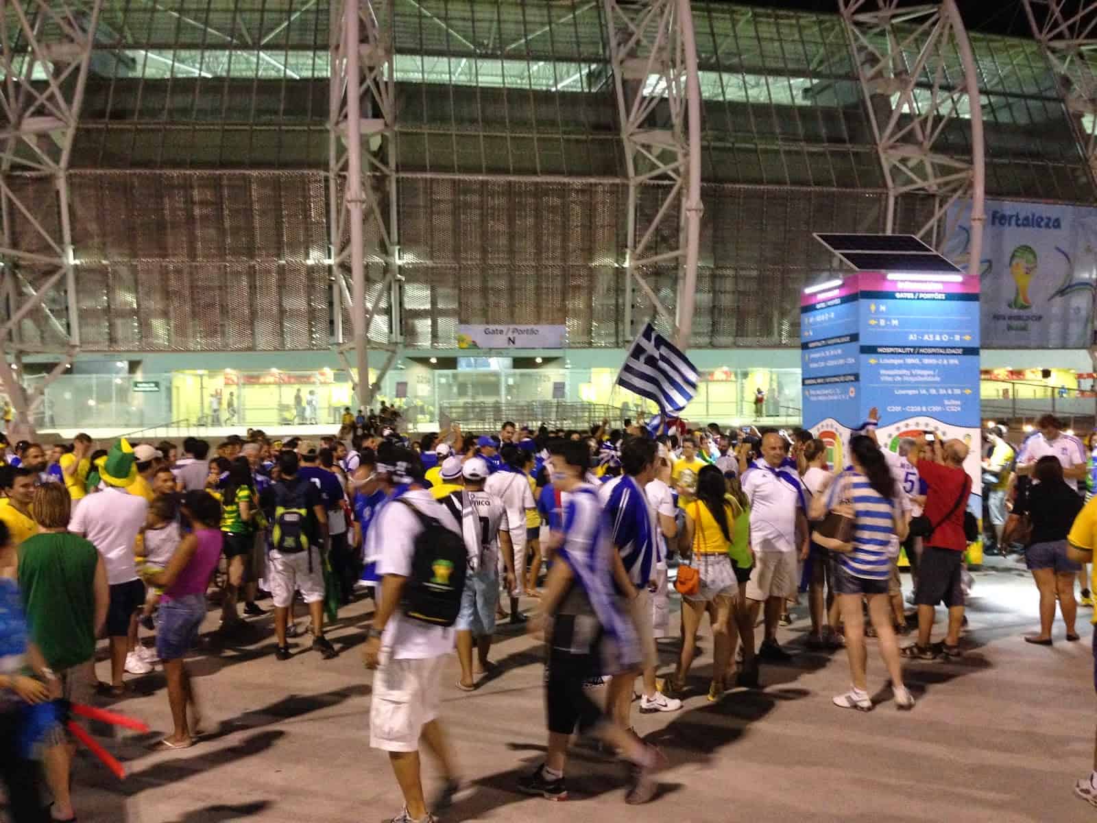 Outside the stadium after the game at the Greece vs Côte d'Ivoire game in the 2014 World Cup at Arena Castelão in Fortaleza, Brazil