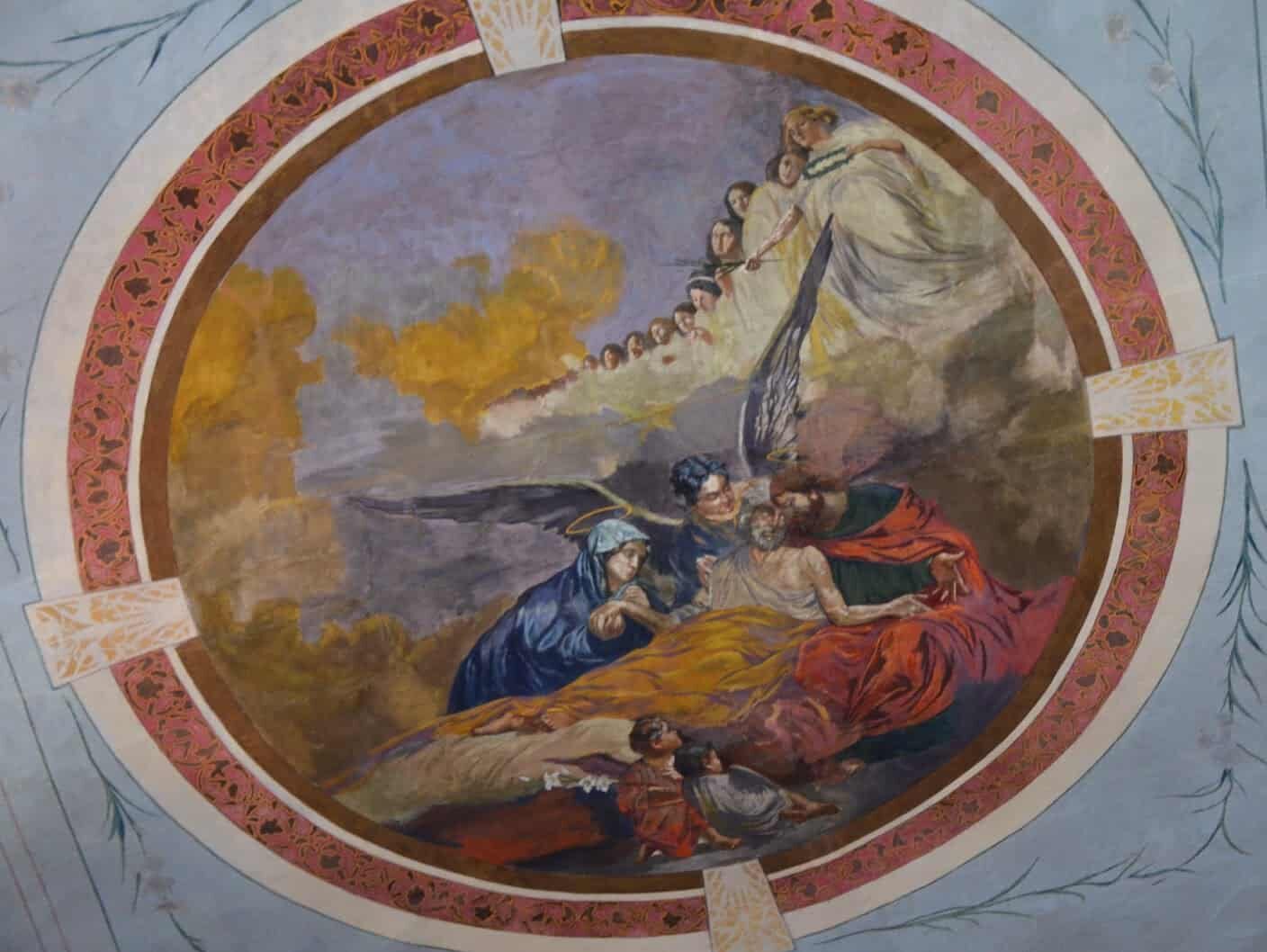 La Muerte de San José on the ceiling of the nave at Our Lady of La Candelaria in La Candelaria, Bogotá, Colombia