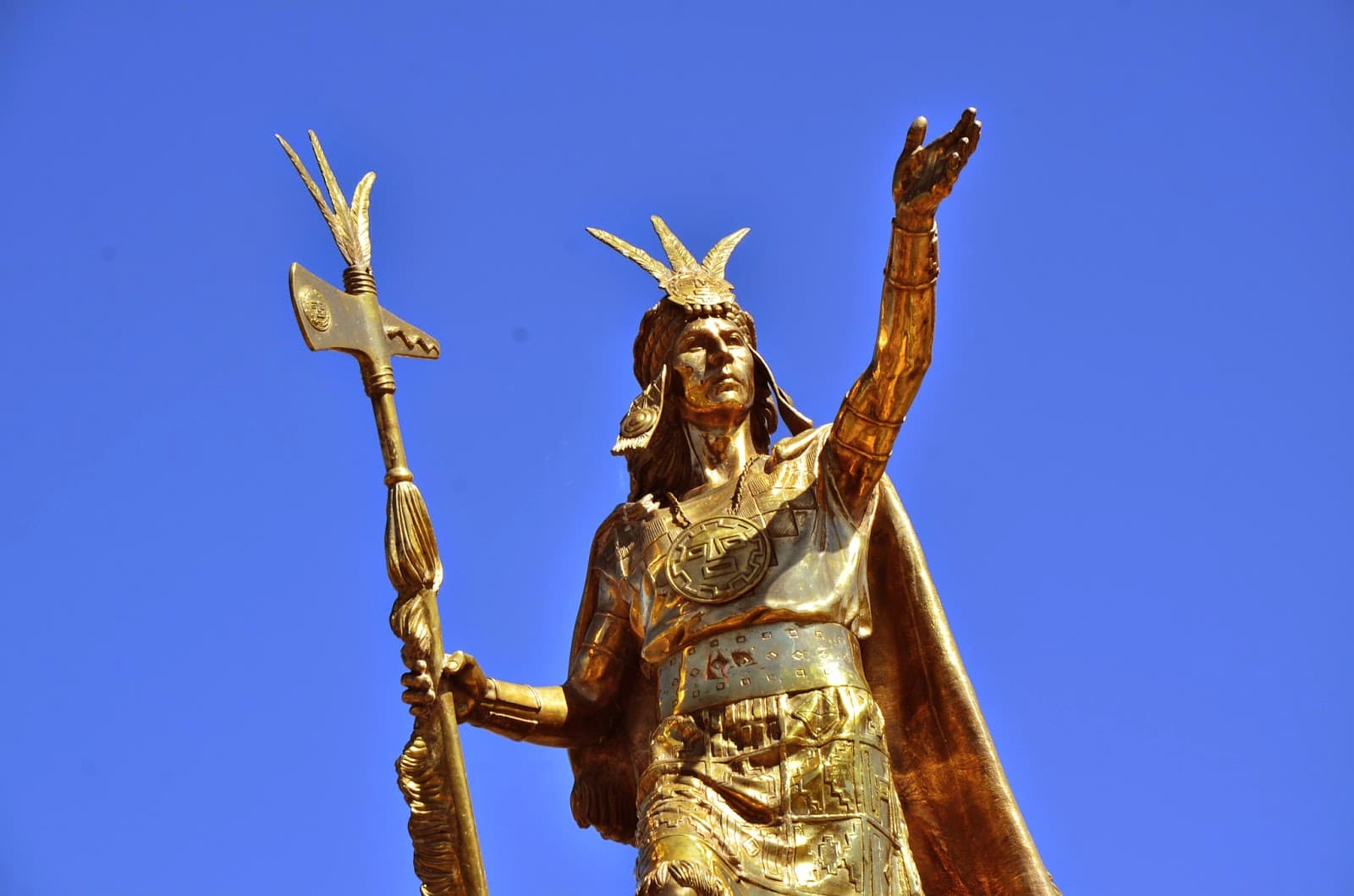 Inca statue in Plaza de Armas in Cusco, Peru
