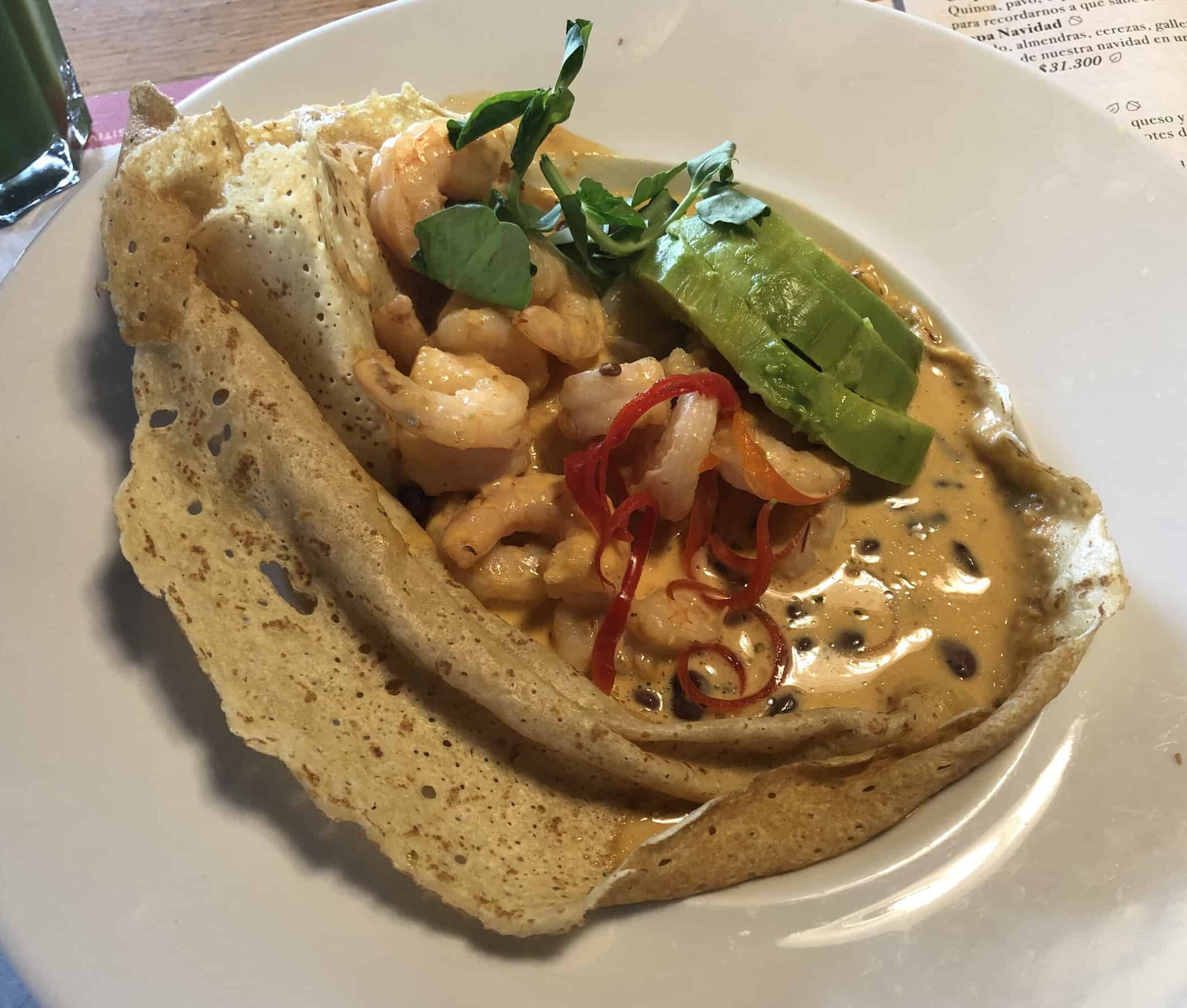 Mexican-inspired shrimp crepe at Crepes y Waffles