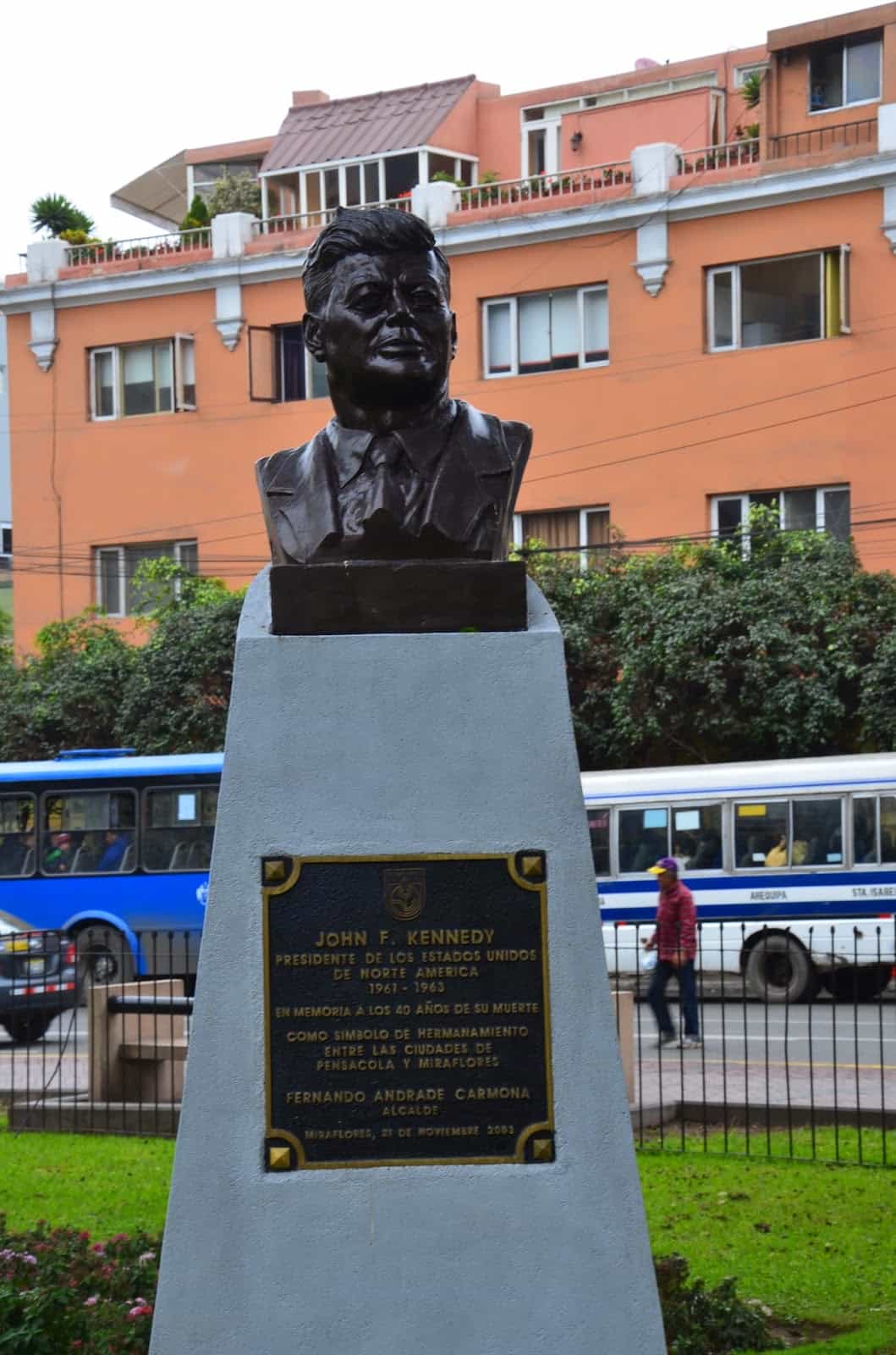 Bust of JFK at Parque Kennedy in Miraflores, Lima, Peru