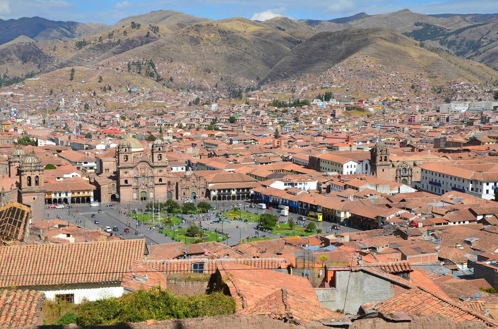 View from the Church of San Cristóbal bell tower in Cusco, Peru