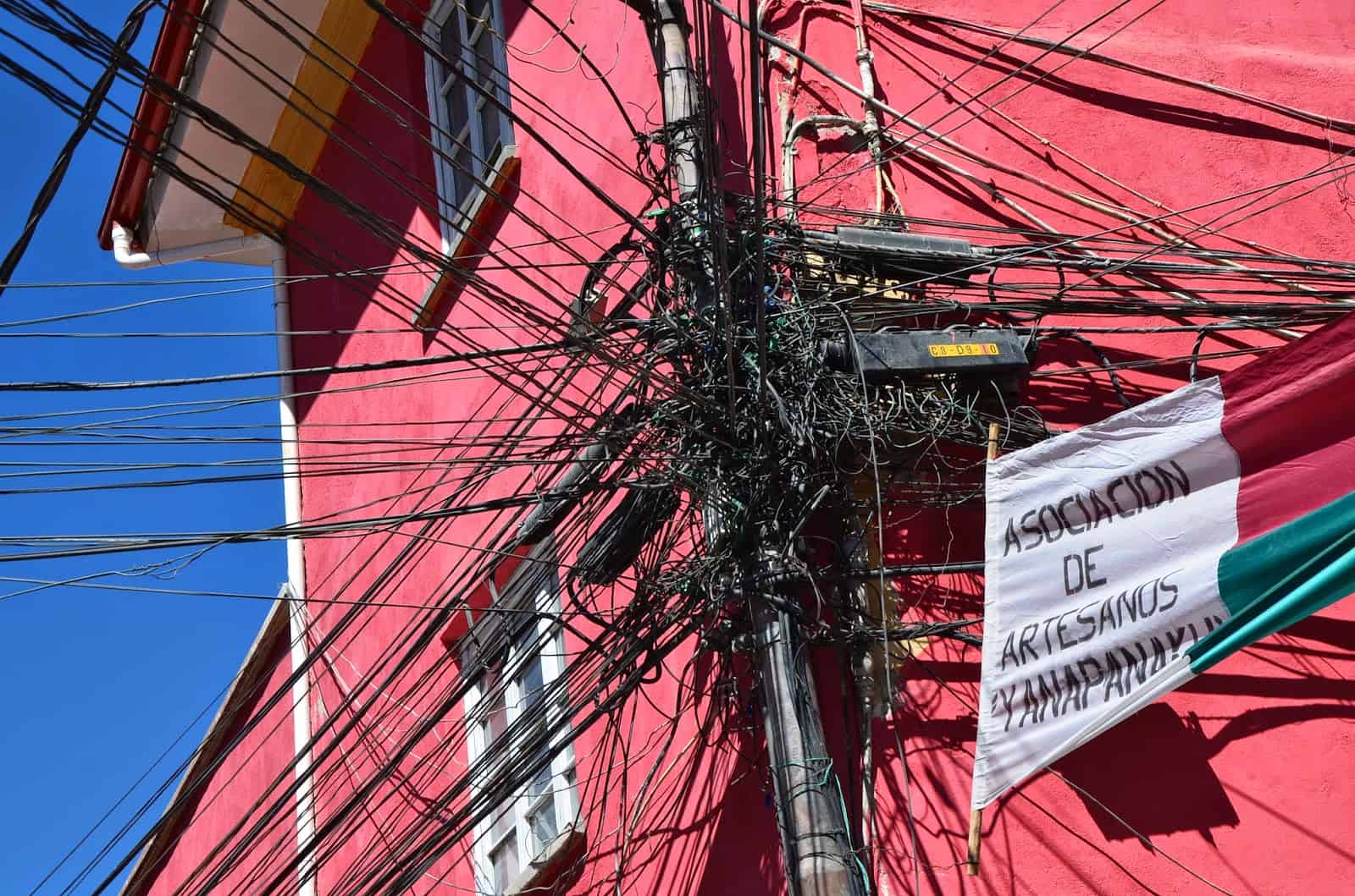 Power lines at Calle Sagarnaga in La Paz, Bolivia